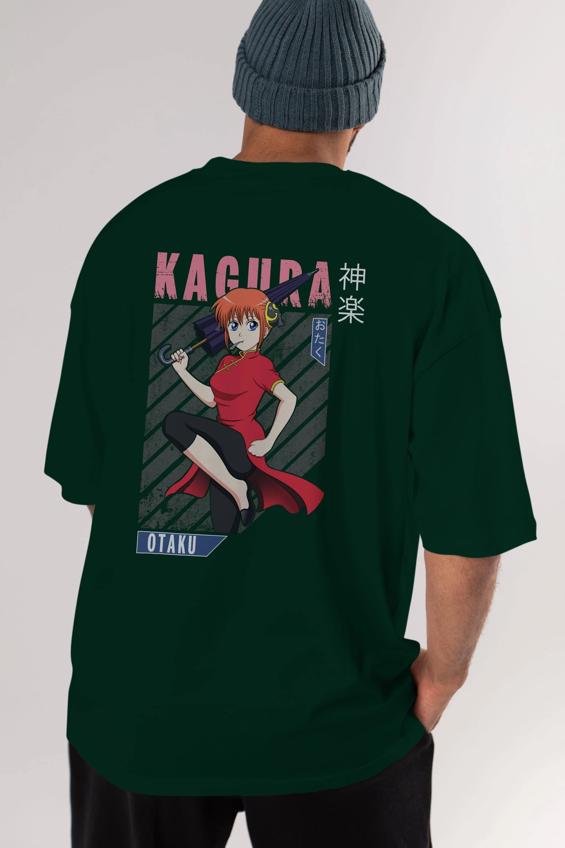 Kagura GINTAMA 1 Anime Arka Baskılı Oversize t-shirt Erkek Kadın Unisex