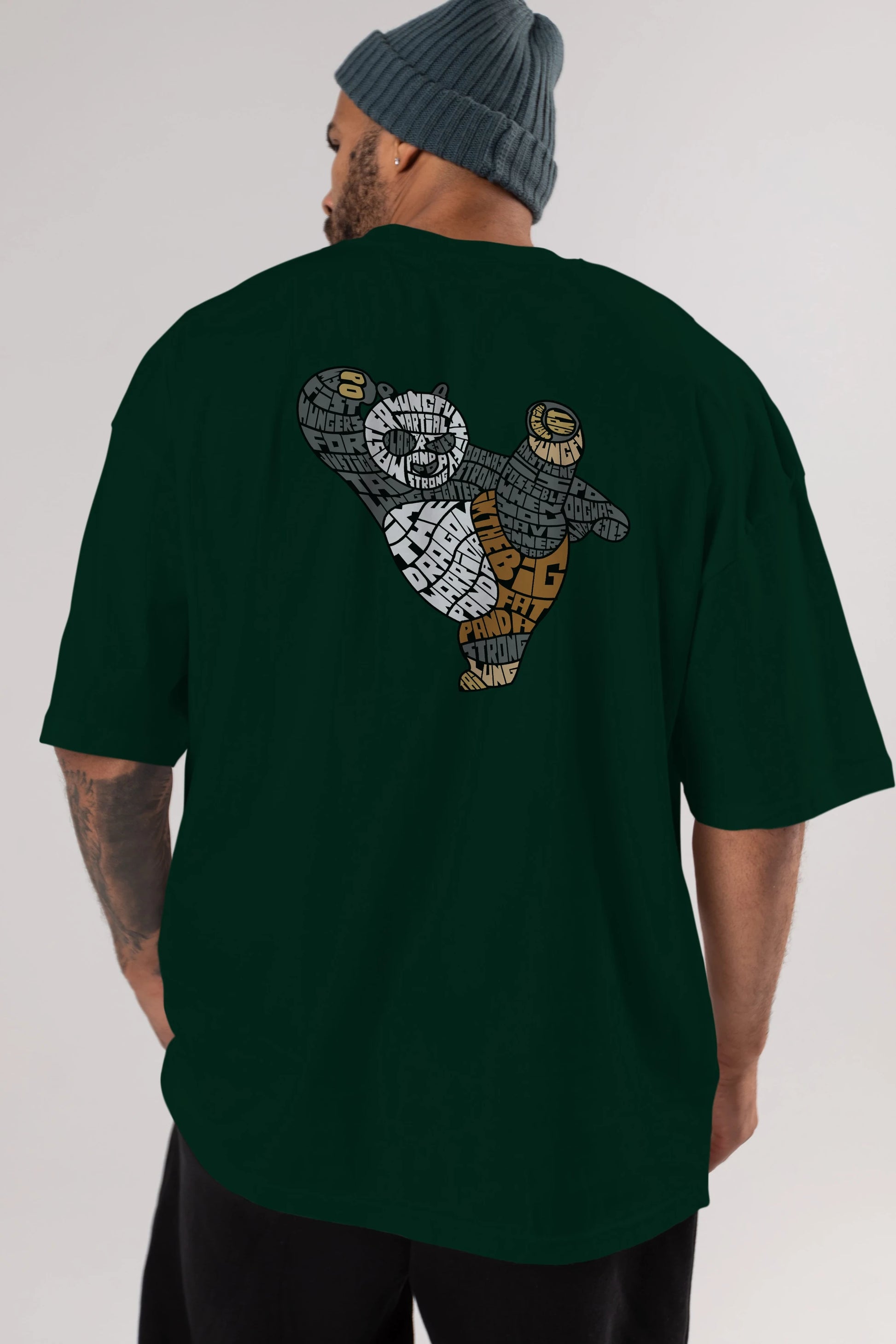 Warrior Panda Arka Baskılı Oversize t-shirt %100 pamuk Erkek Kadın Unisex