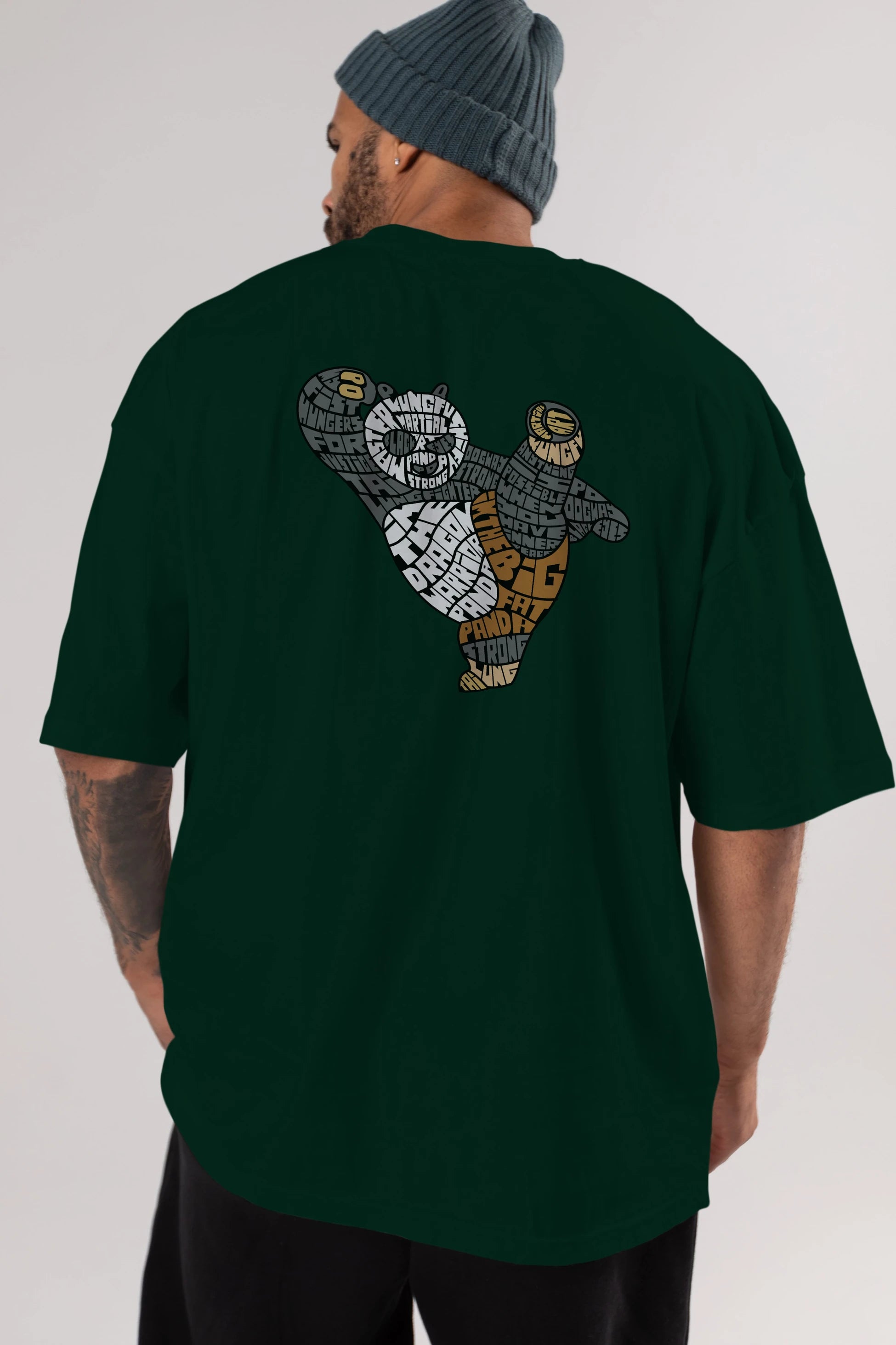 Warrior Panda Arka Baskılı Oversize t-shirt %100 pamuk Erkek Kadın Unisex