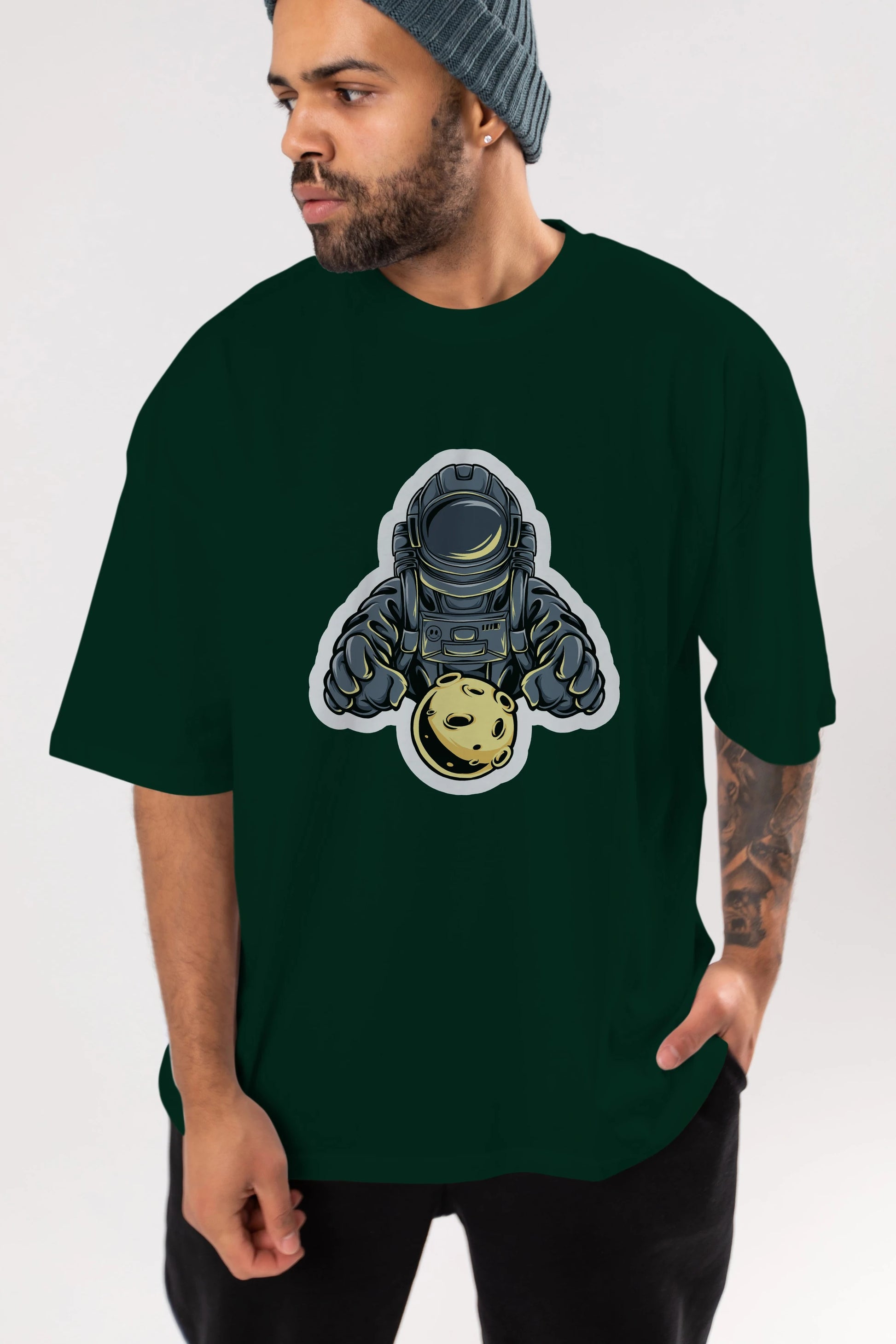 Astromoon sticker Ön Baskılı Oversize t-shirt Erkek Kadın Unisex