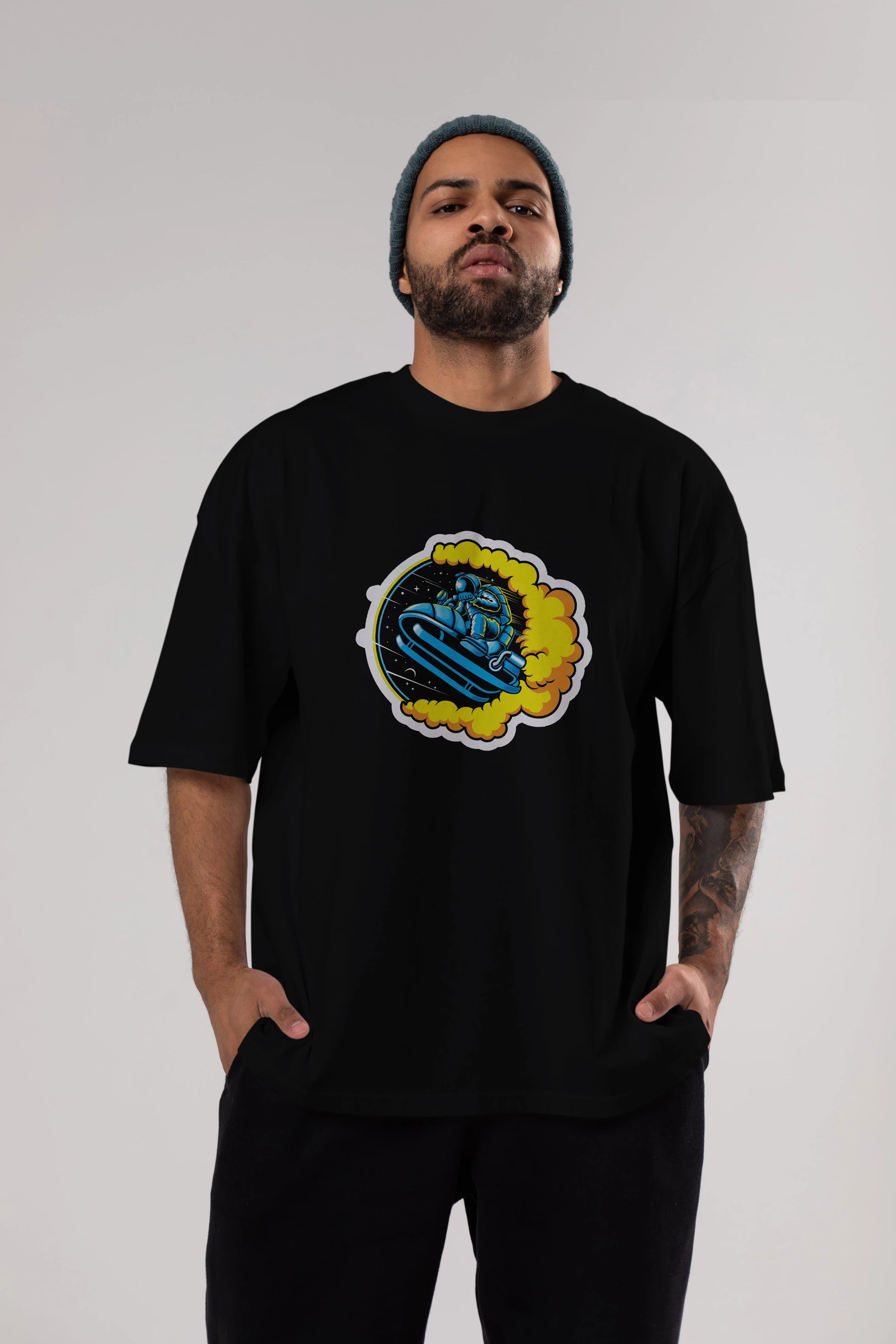 Astrojump with Snowmobile Sticker Ön Baskılı Oversize t-shirt Erkek Kadın Unisex