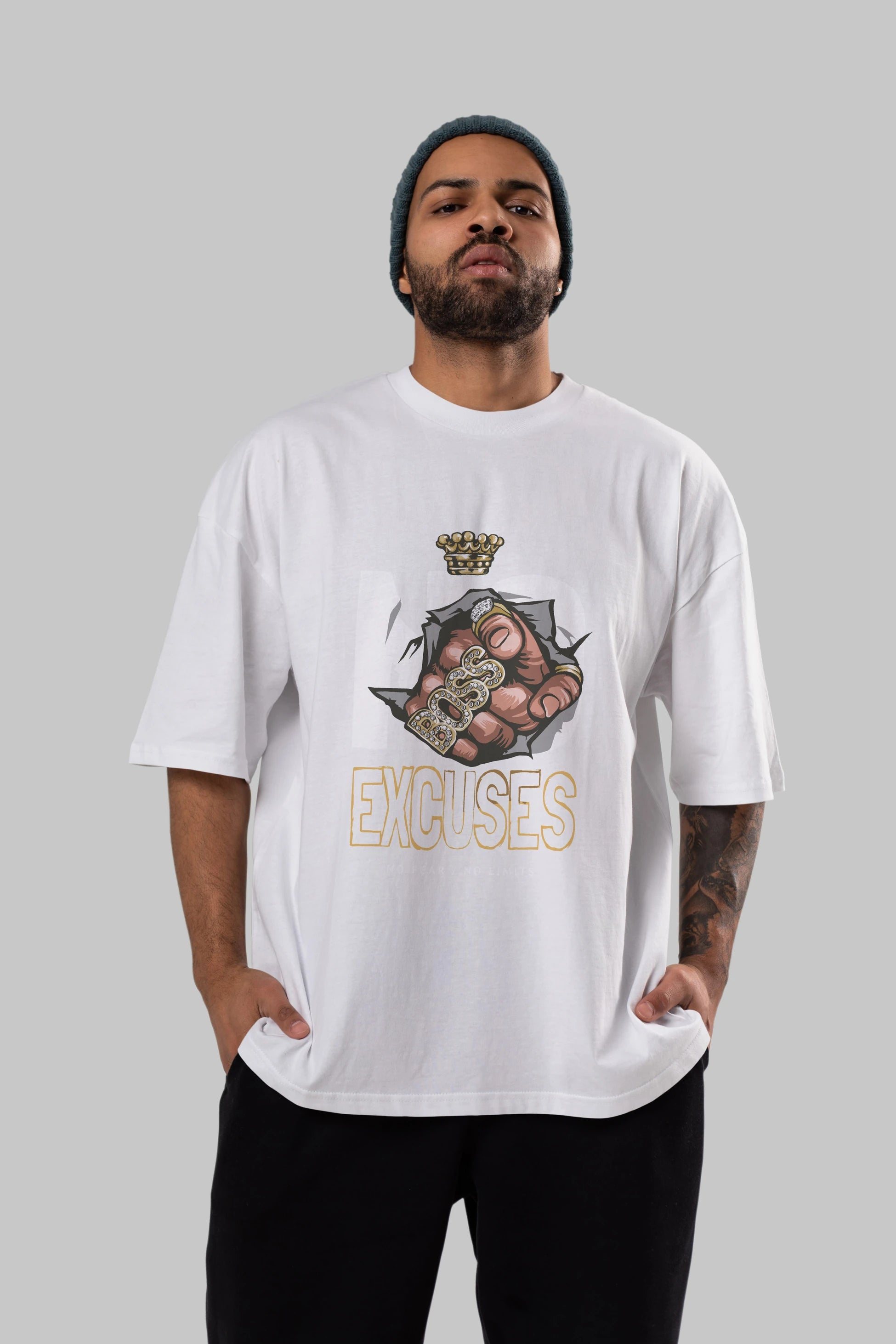 No Excuses Ön Baskılı Oversize t-shirt Erkek Kadın Unisex