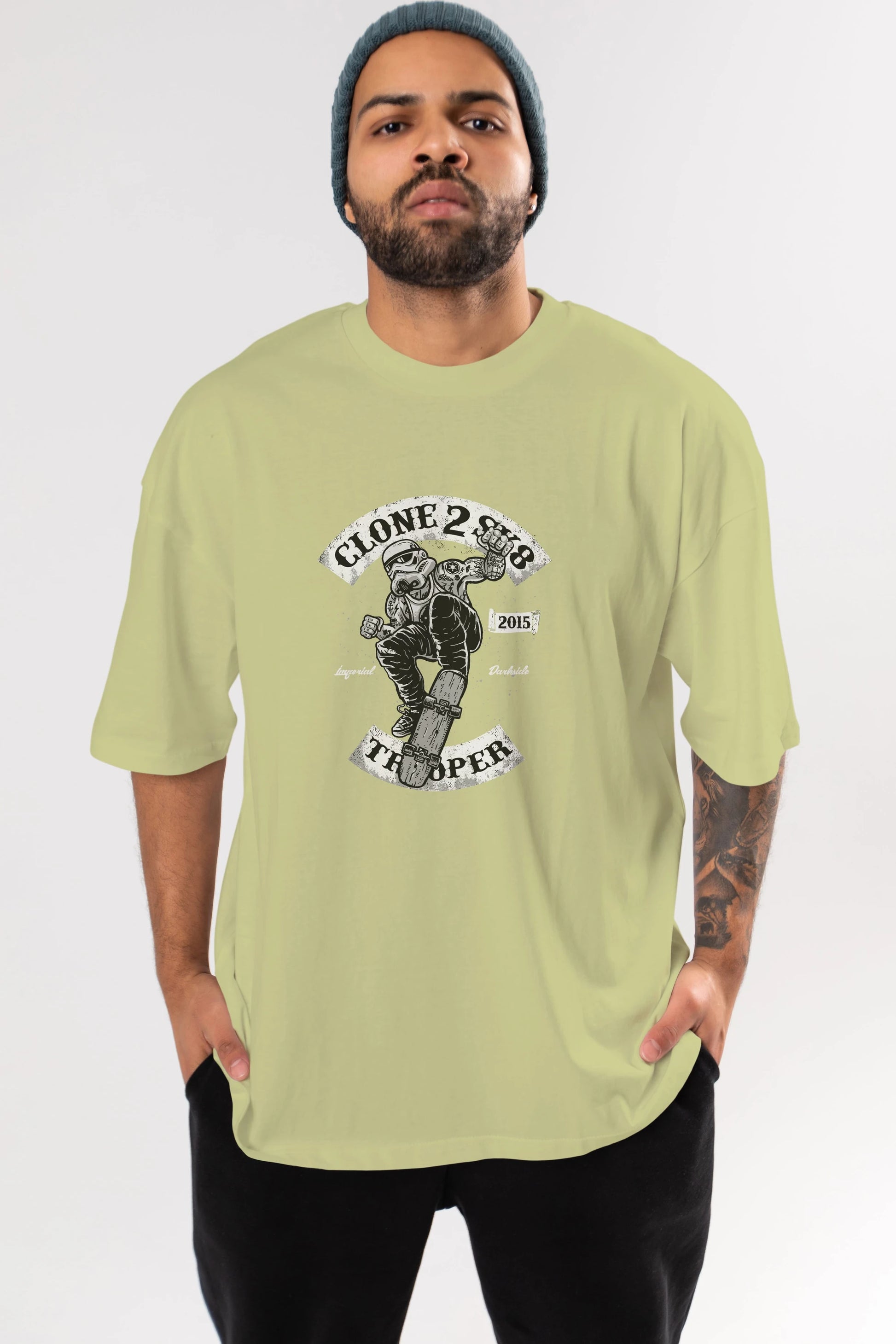 Clone 2 Sk8 Ön Baskılı Oversize t-shirt Erkek Kadın Unisex %100 Pamuk tişort