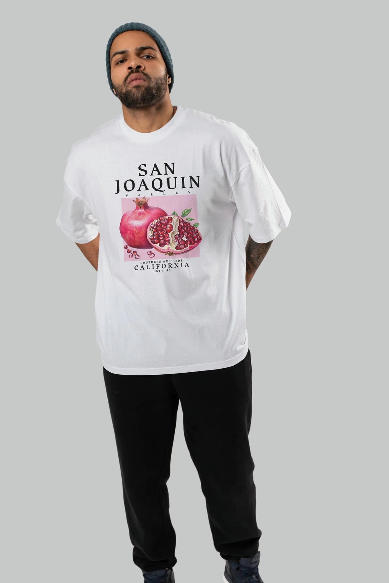 San Joaquin Nar Ön Baskılı Oversize t-shirt Erkek Kadın Pamuk Bisiklet Yaka tişort