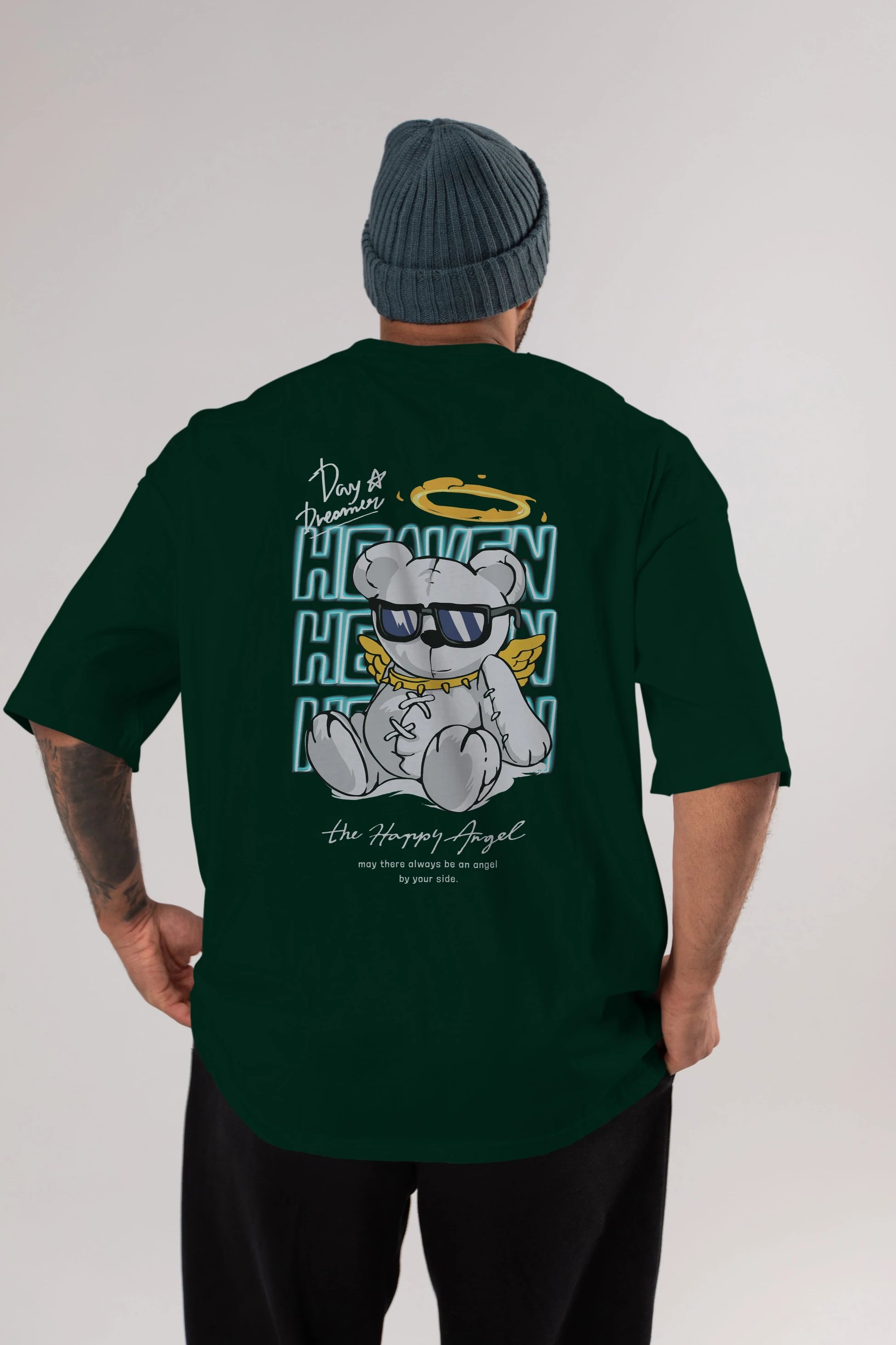 Heaven Bear Arka Baskılı Oversize t-shirt Erkek Kadın Unisex