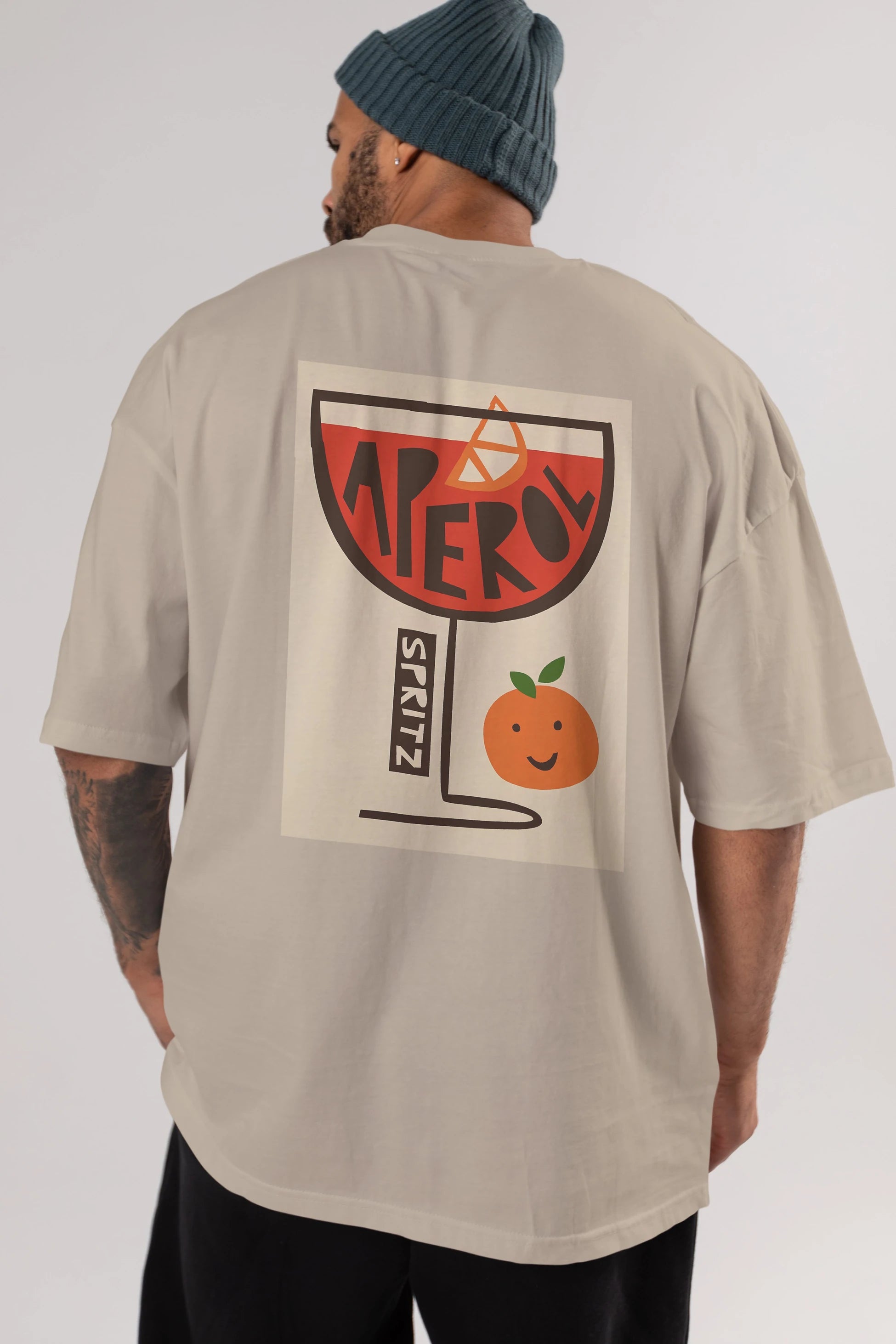 Aperol Spritz 9 Arka Baskılı Oversize t-shirt Erkek Kadın Unisex %100 Pamuk Bisiklet Yaka tişort