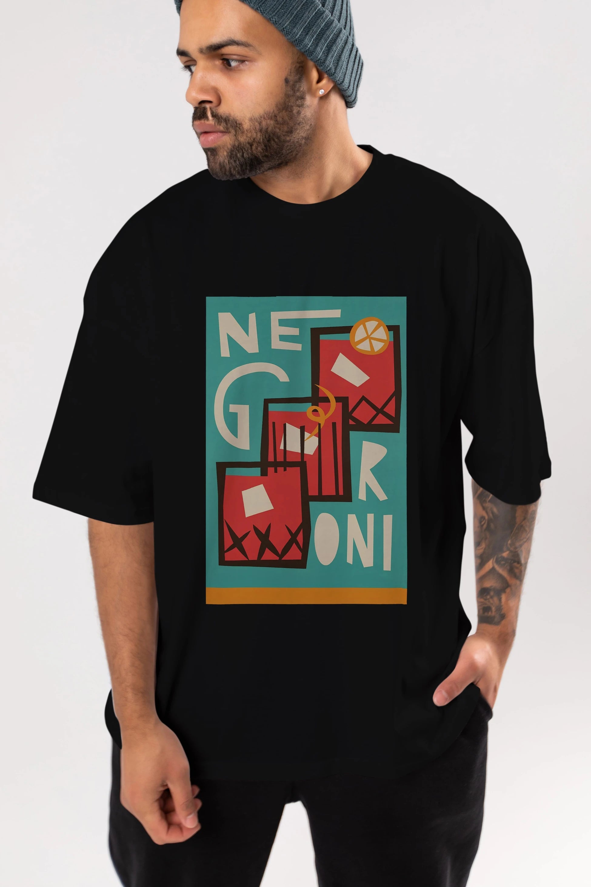 Negroni 3 Ön Baskılı Oversize t-shirt Erkek Kadın Unisex %100 Pamuk Bisiklet Yaka tişort