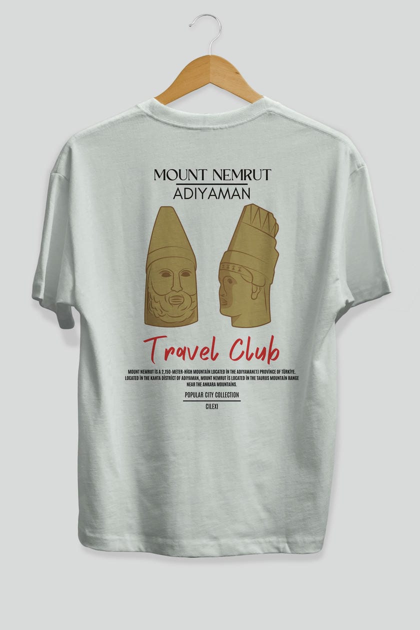 Mount Nemrut Adiyaman Arka Baskılı Oversize t-shirt Erkek Kadın Pamuk Bisiklet Yaka tişort