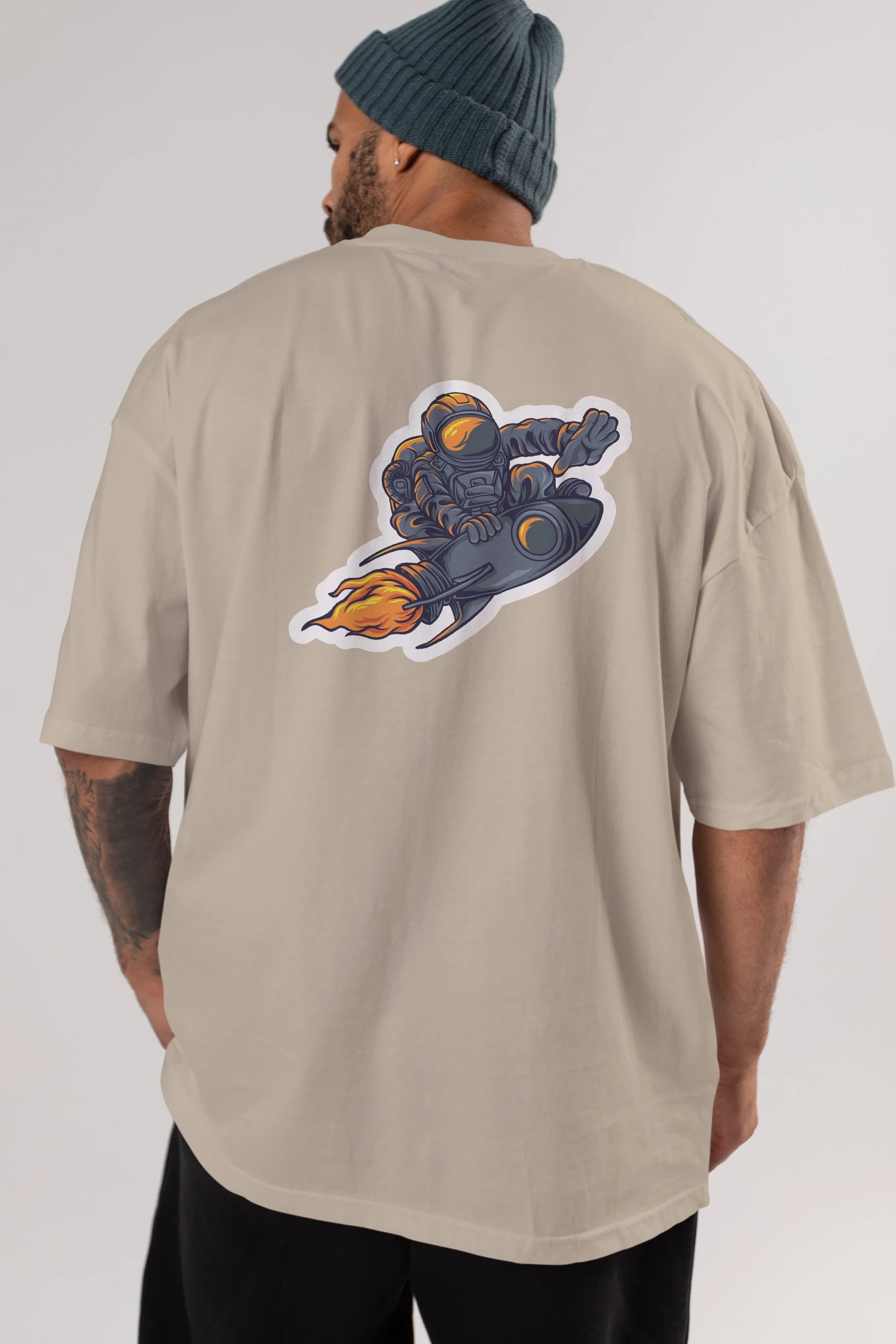 Astrocket Illustration Sticker Arka Baskılı Oversize t-shirt Erkek Kadın Unisex