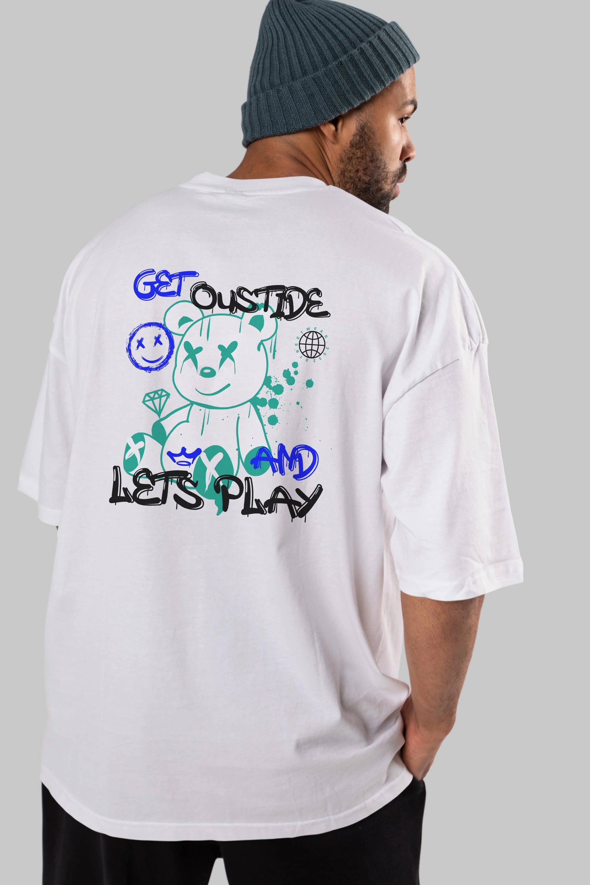 Get Outside Bear Arka Baskılı Oversize t-shirt Erkek Kadın Unisex