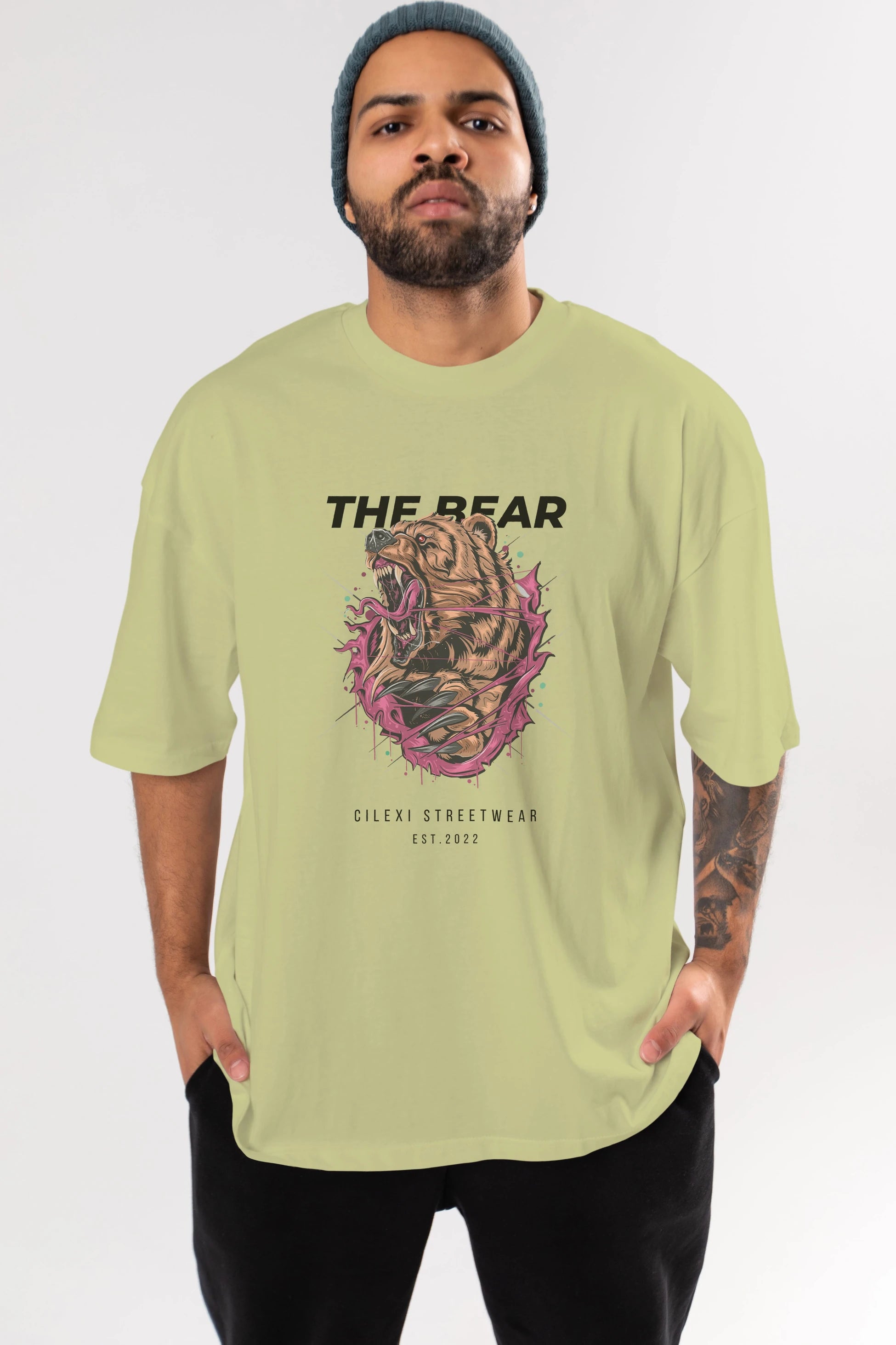 The Bear Ön Baskılı Oversize t-shirt Erkek Kadın Unisex %100 Pamuk