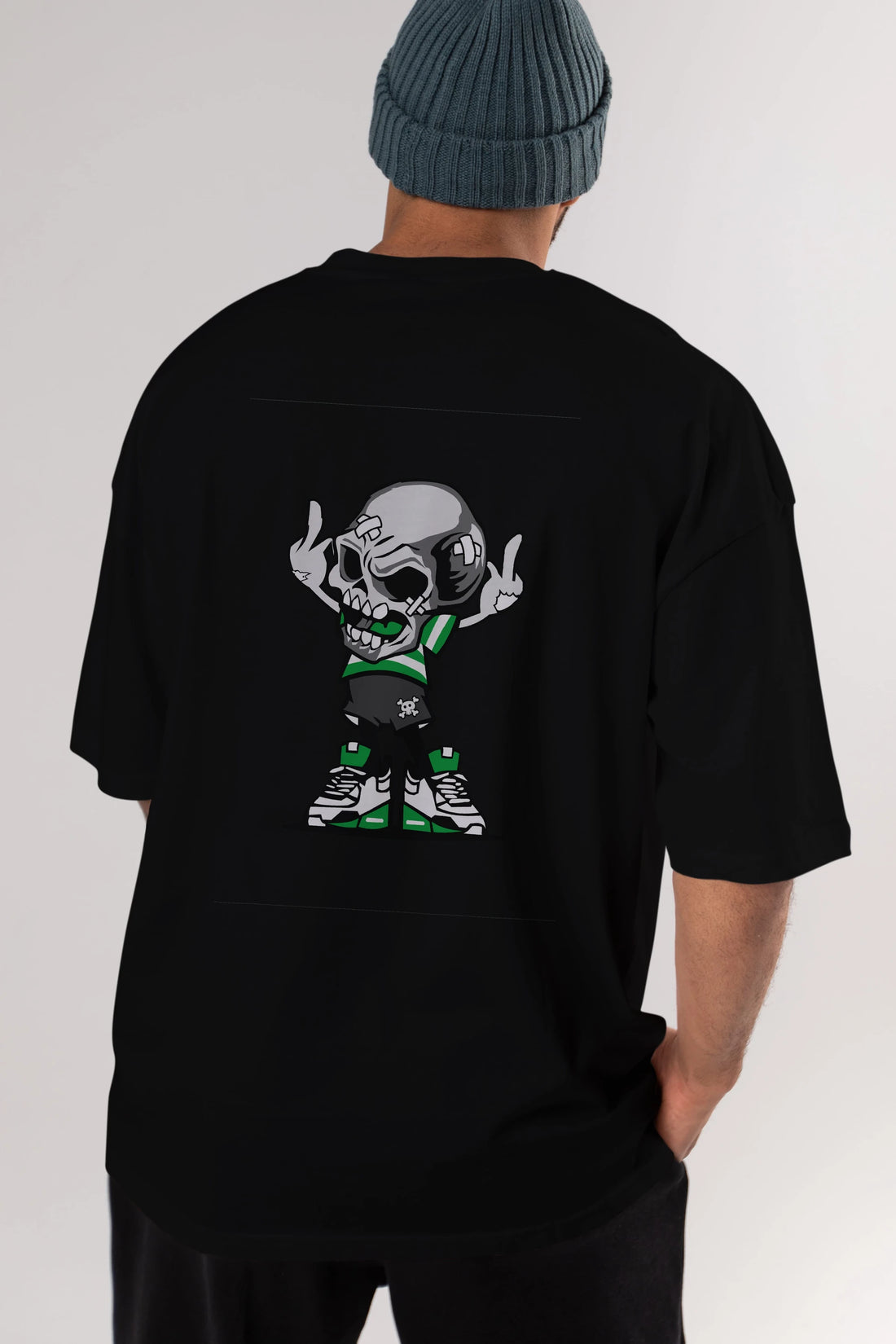 Skull F Hand Arka Baskılı Oversize t-shirt Erkek Kadın Unisex %100 Pamuk tişort