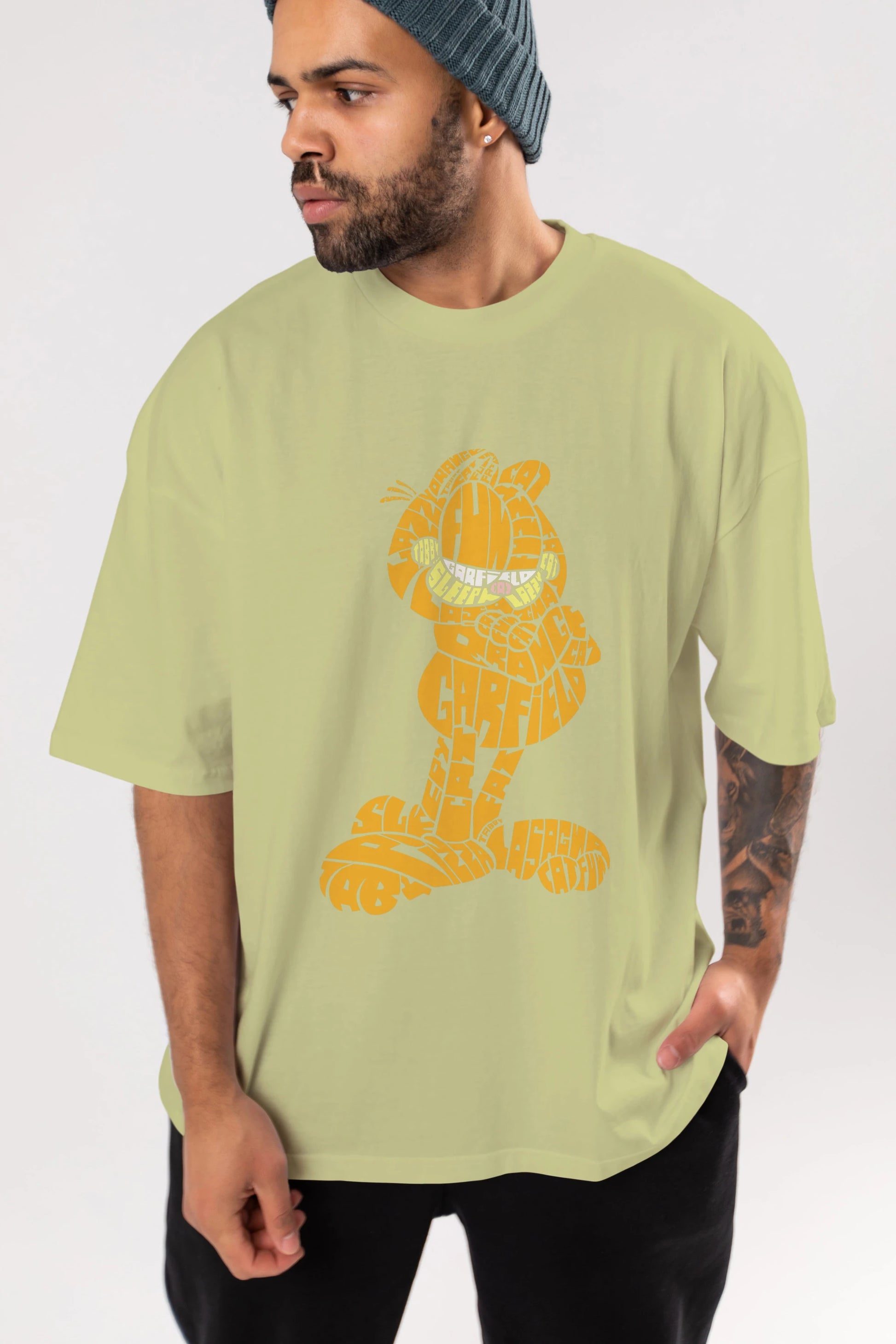 Garfield Ön Baskılı Oversize t-shirt %100 pamuk Erkek Kadın Unisex