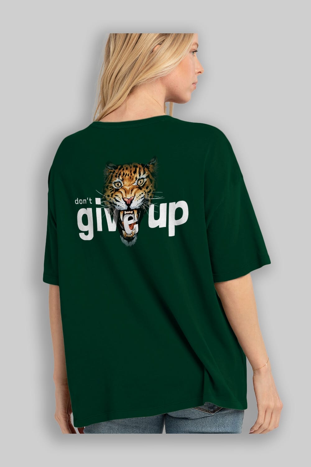 Teddy Bear Dont Give Up Arka Baskılı Oversize t-shirt Erkek Kadın Unisex %100 Pamuk
