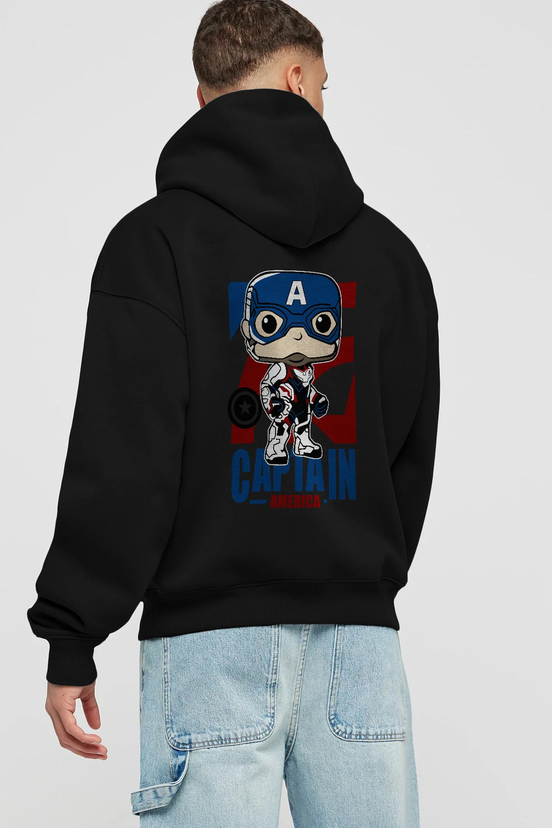 Captain America Arka Baskılı Hoodie Oversize Kapüşonlu Sweatshirt Erkek Kadın Unisex