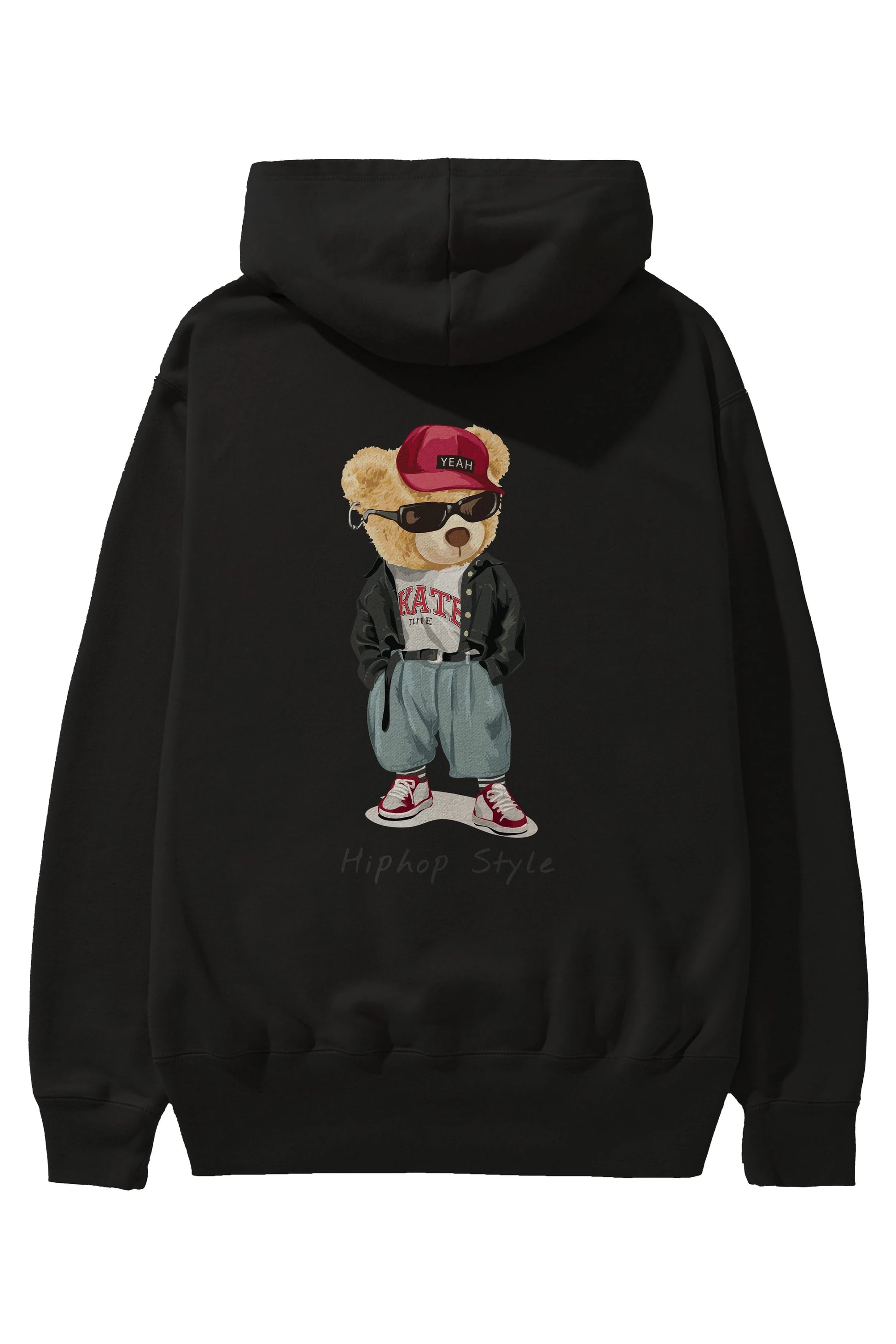 Teddy Bear Hiphop Style Arka Baskılı Hoodie Oversize Kapüşonlu Sweatshirt Erkek Kadın Unisex