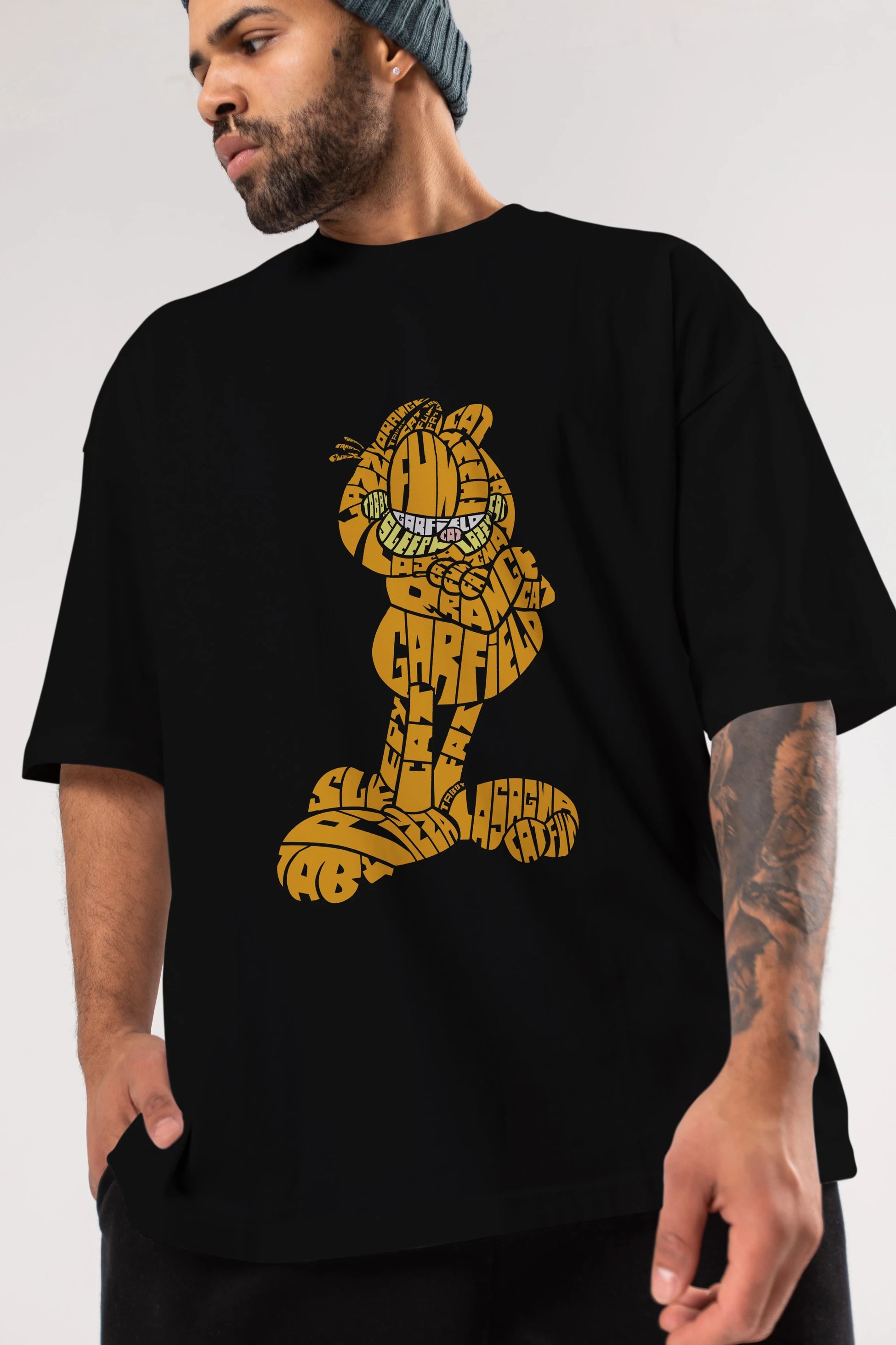 Garfield Ön Baskılı Oversize t-shirt %100 pamuk Erkek Kadın Unisex