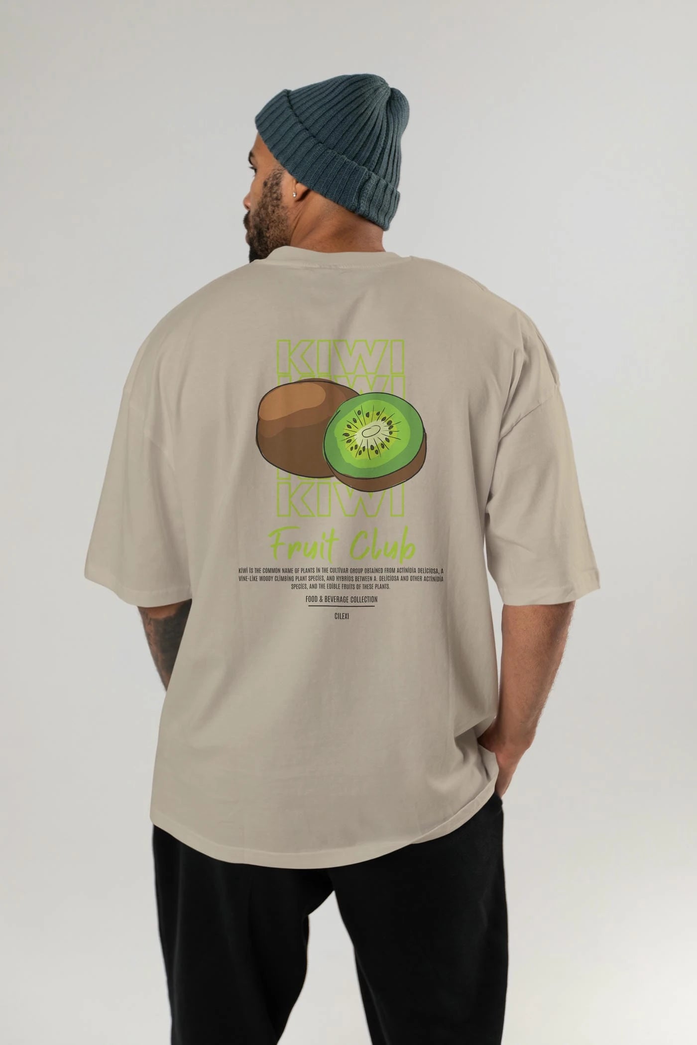 Kiwi Arka Baskılı Oversize t-shirt Erkek Kadın Pamuk Bisiklet Yaka tişort