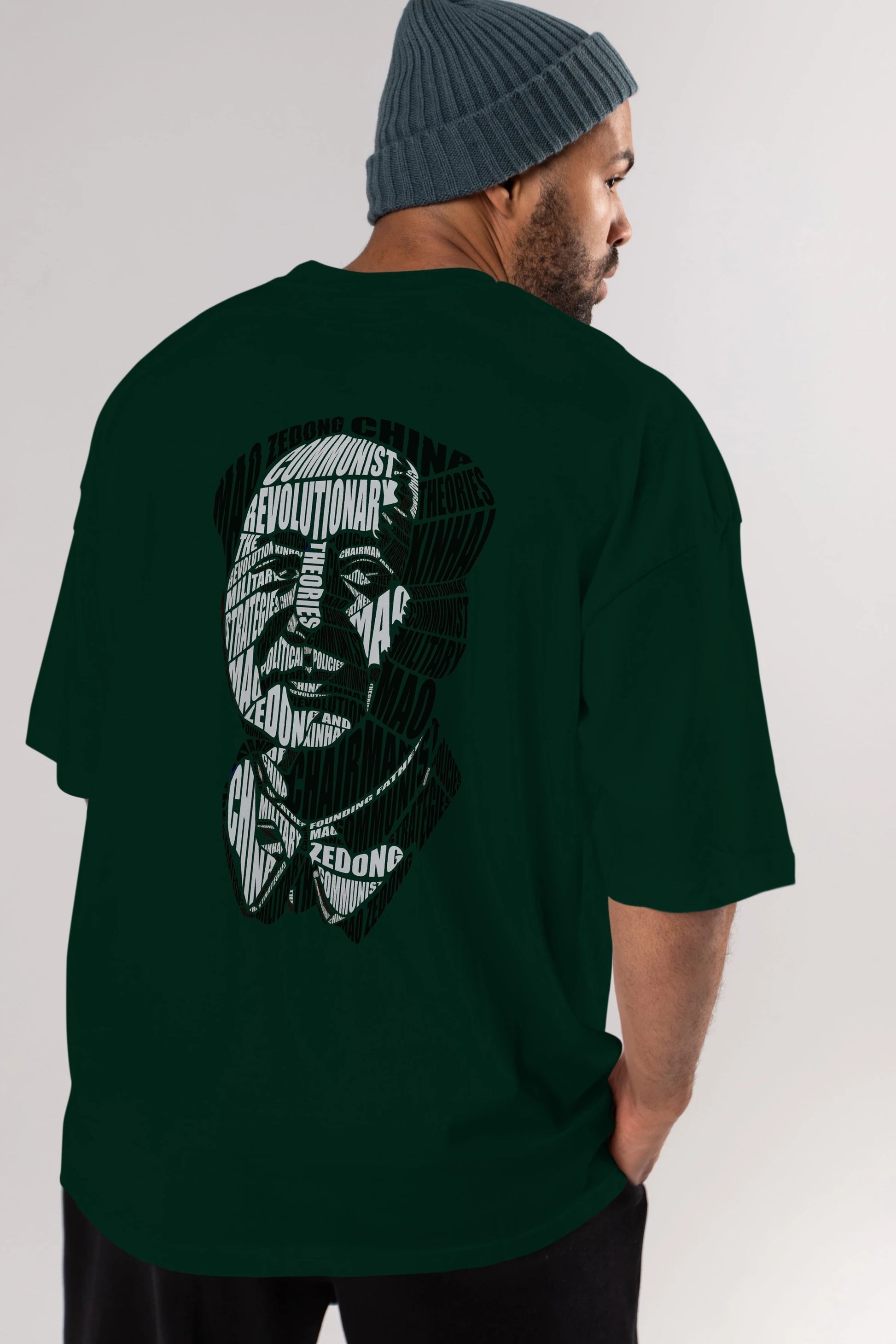Mao Zedong Calligram Arka Baskılı Oversize t-shirt %100 pamuk Erkek Kadın Unisex