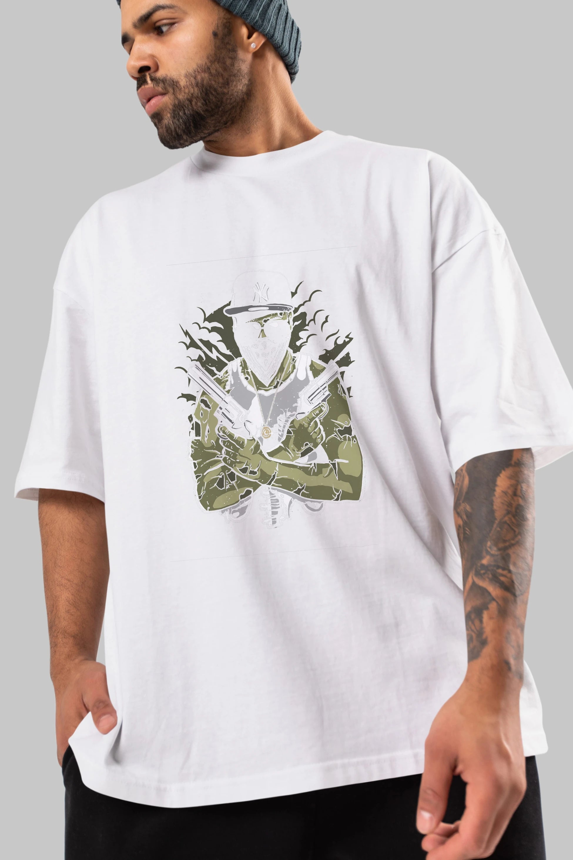 Gangsta Zombie Ön Baskılı Oversize t-shirt Erkek Kadın Unisex %100 Pamuk tişort
