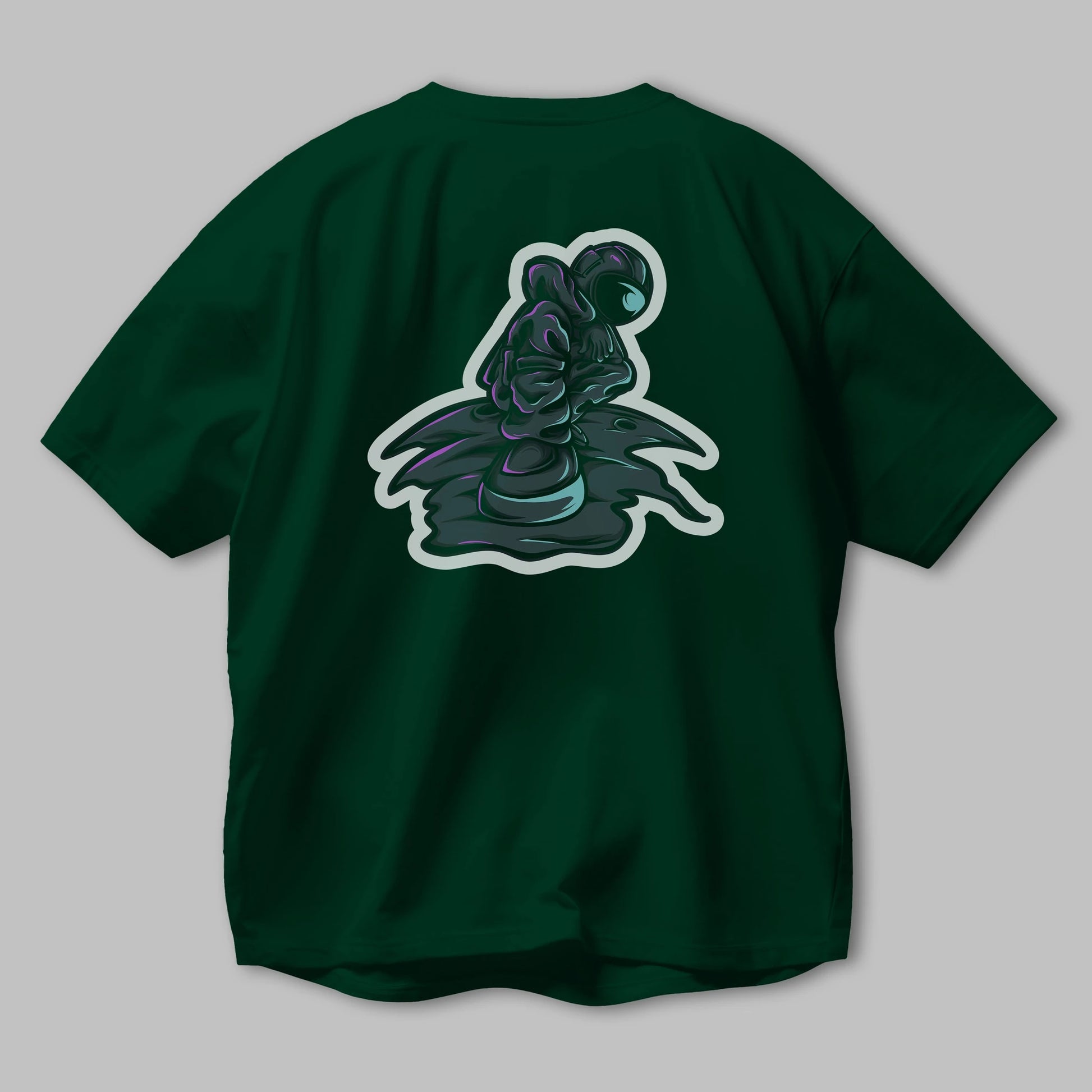 Stylish Astronaut Sticker Arka Baskılı Oversize t-shirt Erkek Kadın Unisex