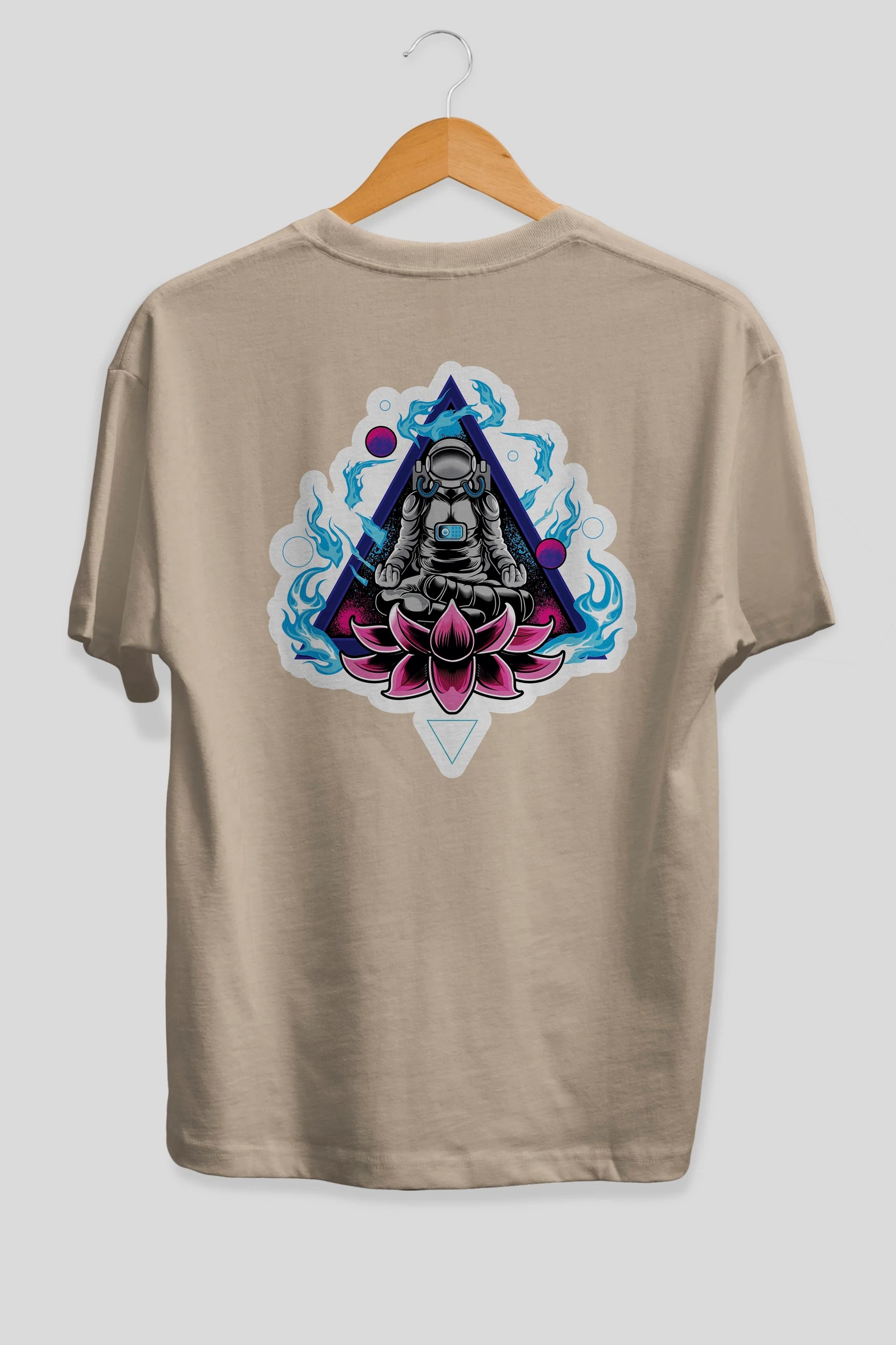 Astronaut Meditation Sticker Arka Baskılı Oversize t-shirt Erkek Kadın Unisex