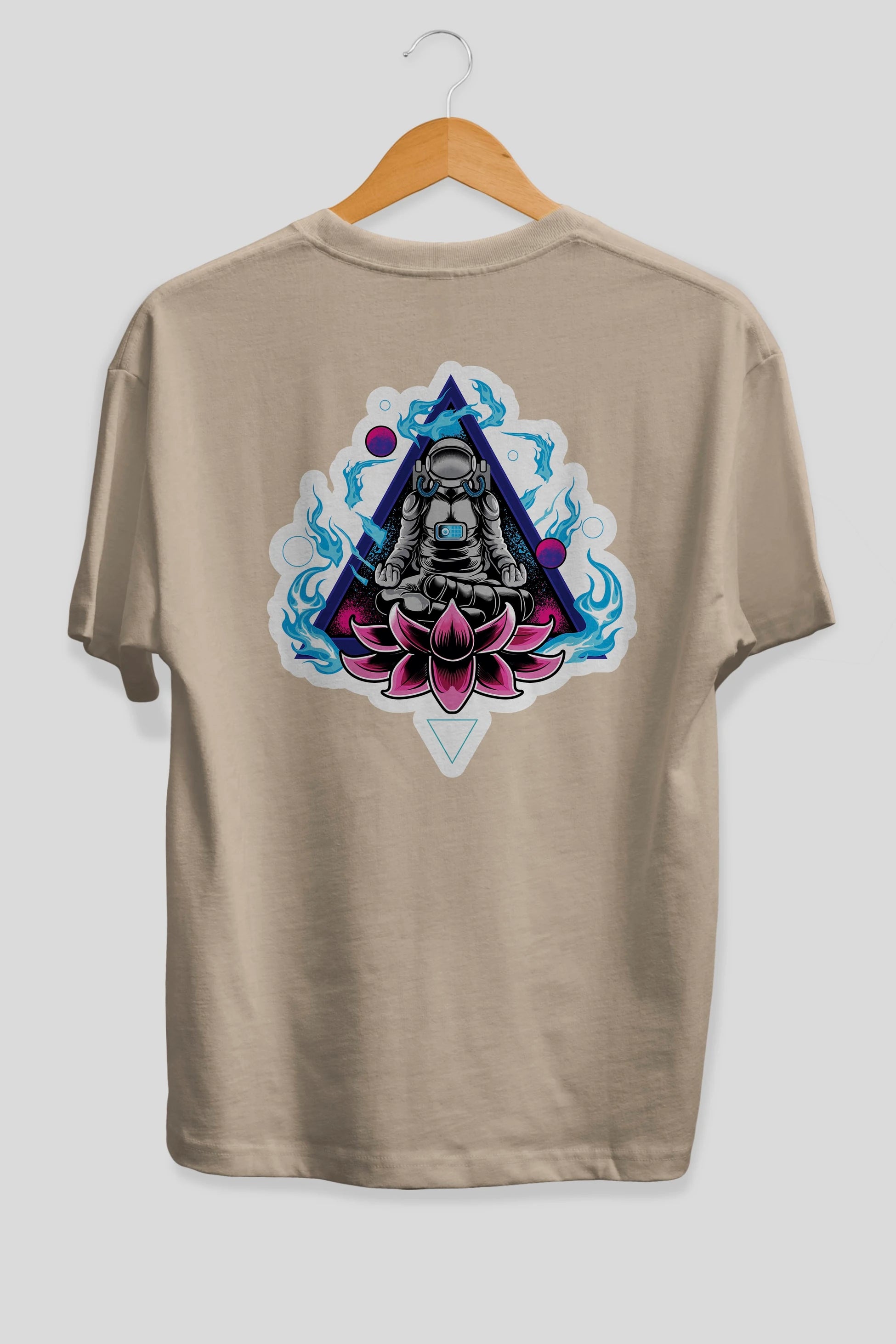 Astronaut Meditation Sticker Arka Baskılı Oversize t-shirt Erkek Kadın Unisex