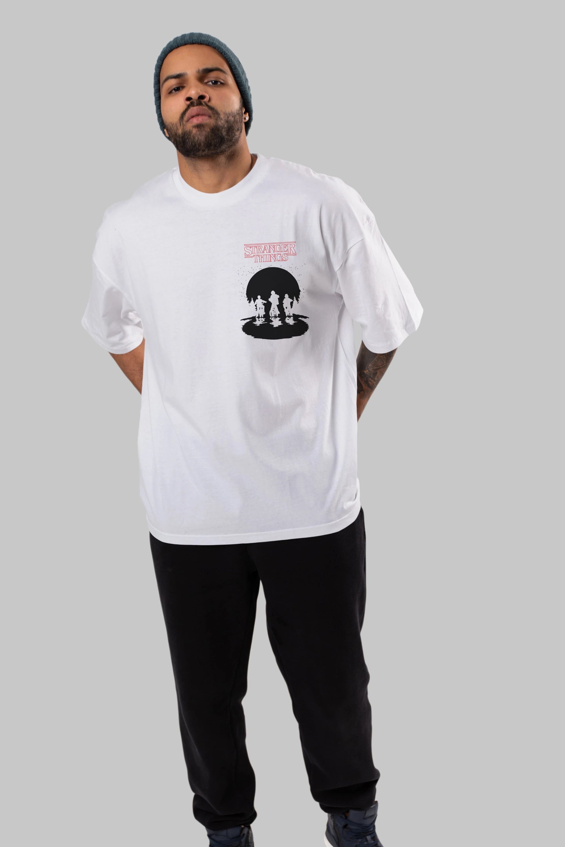 Stranger Things Ön Sol Baskılı Oversize t-shirt Erkek Kadın Unisex %100 Pamuk Bisiklet Yaka tişort