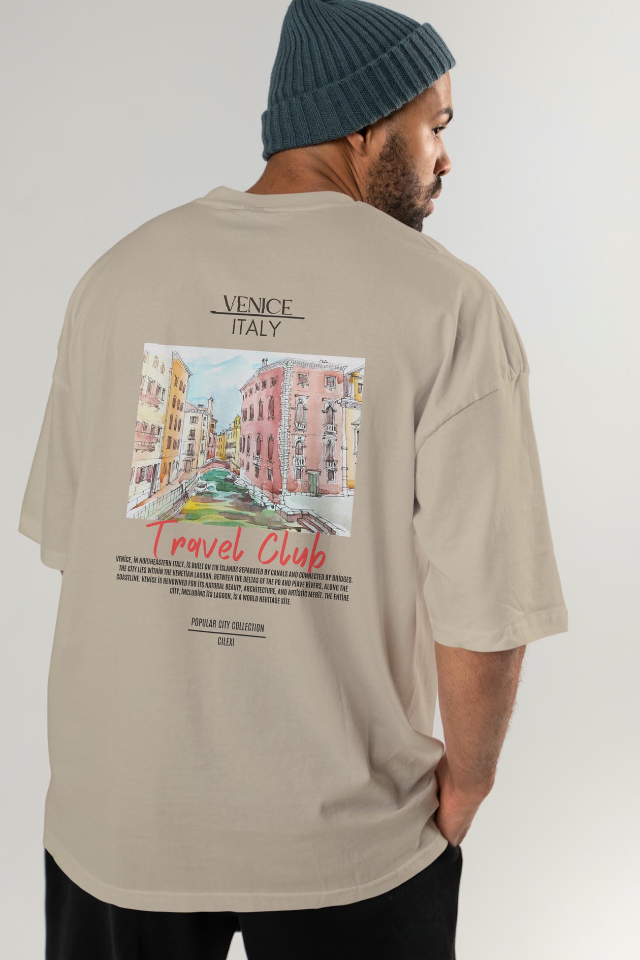 Venice İtaly Arka Baskılı Oversize t-shirt Erkek Kadın Pamuk Bisiklet Yaka tişort