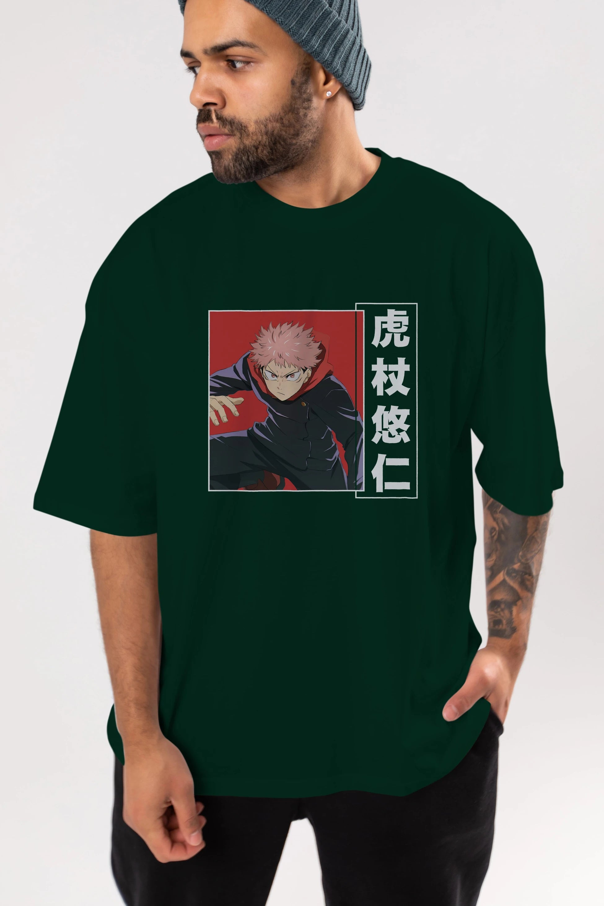 Yuuji Itadori 2 Anime Ön Baskılı Oversize t-shirt %100 pamuk Erkek Kadın Unisex