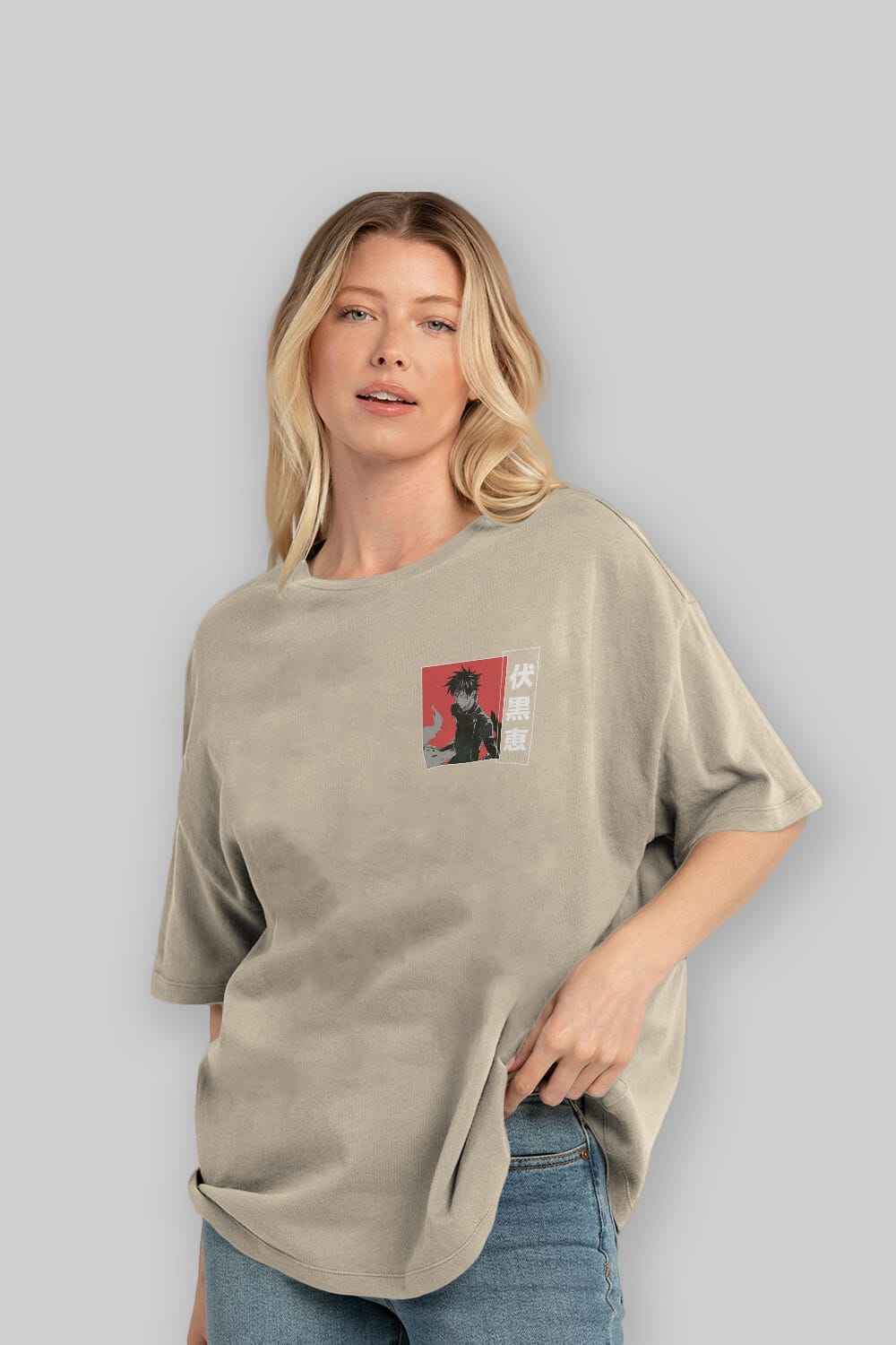 Megumi Fushiguro Ön Sol Baskılı Oversize t-shirt Erkek Kadın Unisex %100 Pamuk Bisiklet Yaka tişort