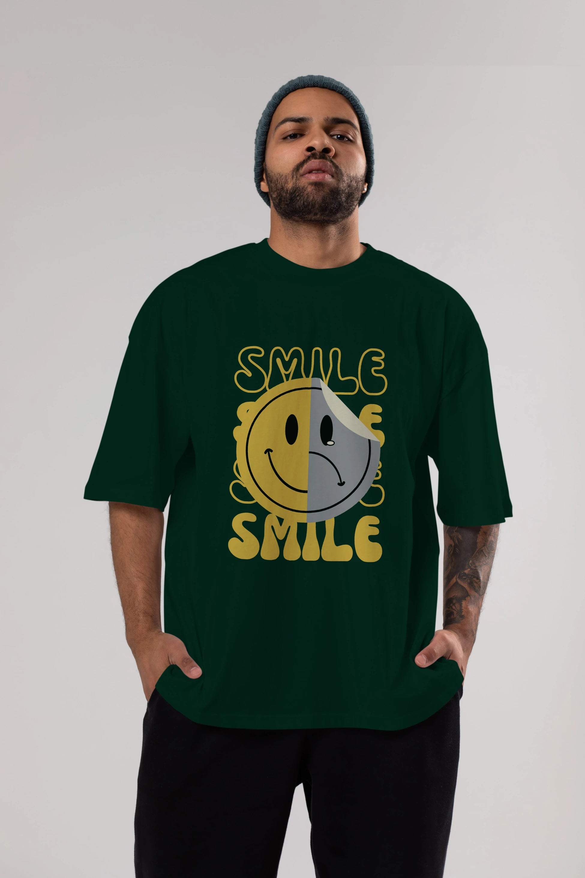 Smile Yazılı Ön Baskılı Oversize t-shirt Erkek Kadın Unisex
