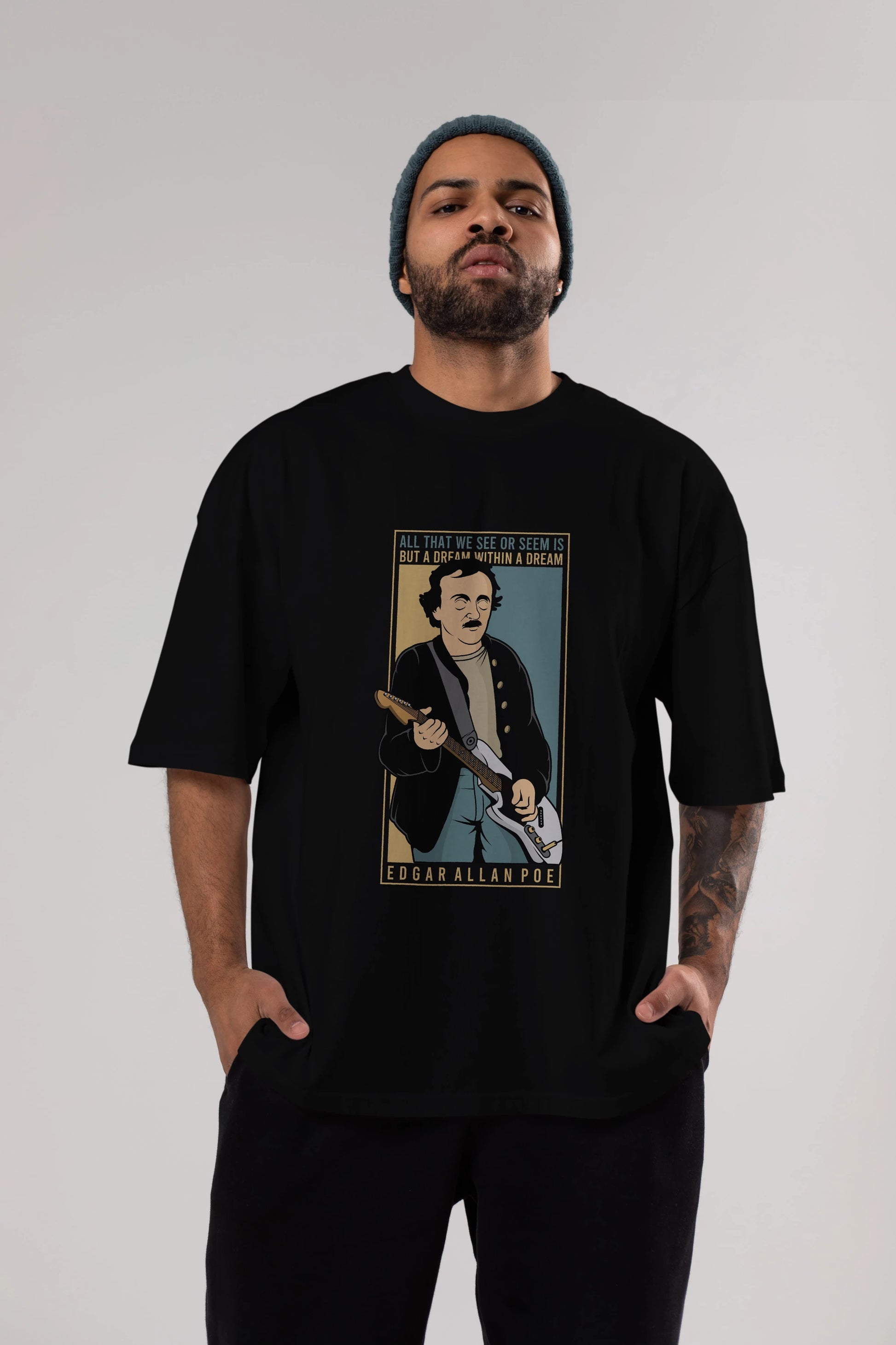 Edgar Alan Cobain Ön Baskılı Oversize t-shirt Erkek Kadın Unisex %100 Pamuk tişort