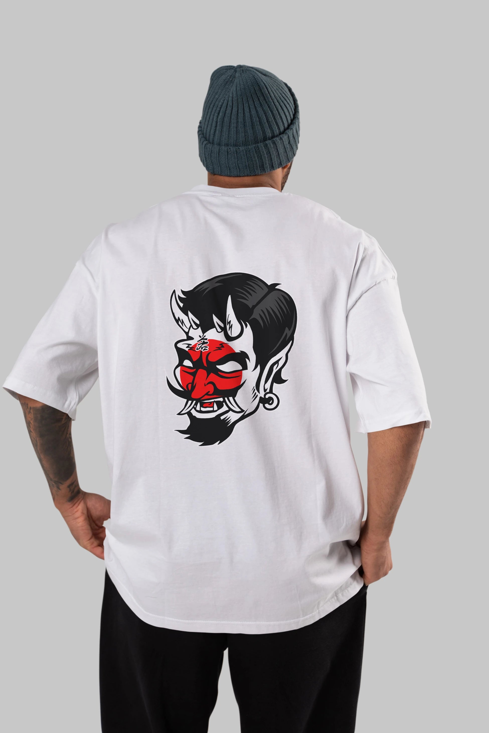 Japanese Devil Arka Baskılı Oversize t-shirt Erkek Kadın Unisex %100 Pamuk tişort
