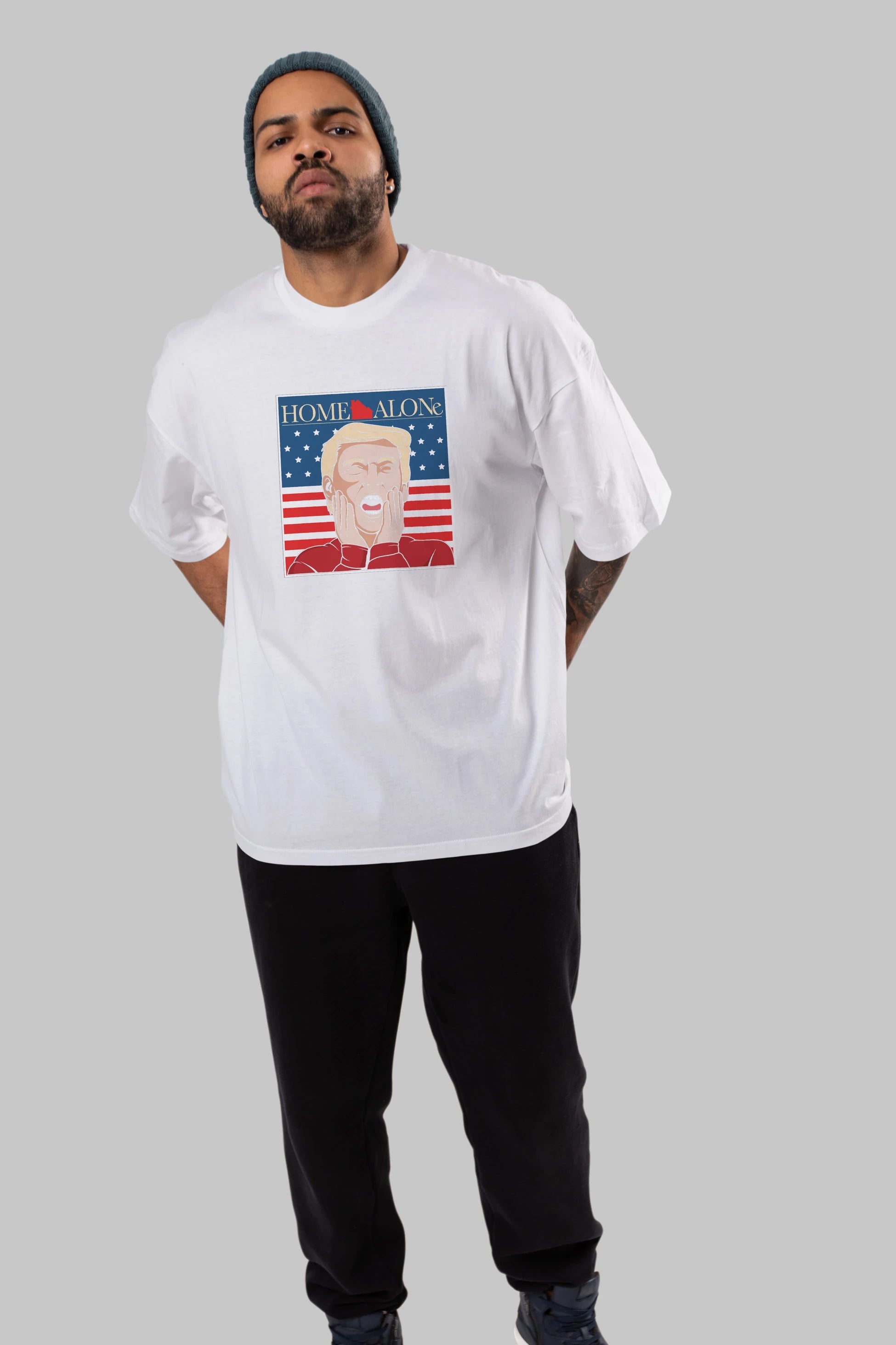 Home Alone Trump Ön Baskılı Oversize t-shirt Erkek Kadın Unisex %100 Pamuk tişort