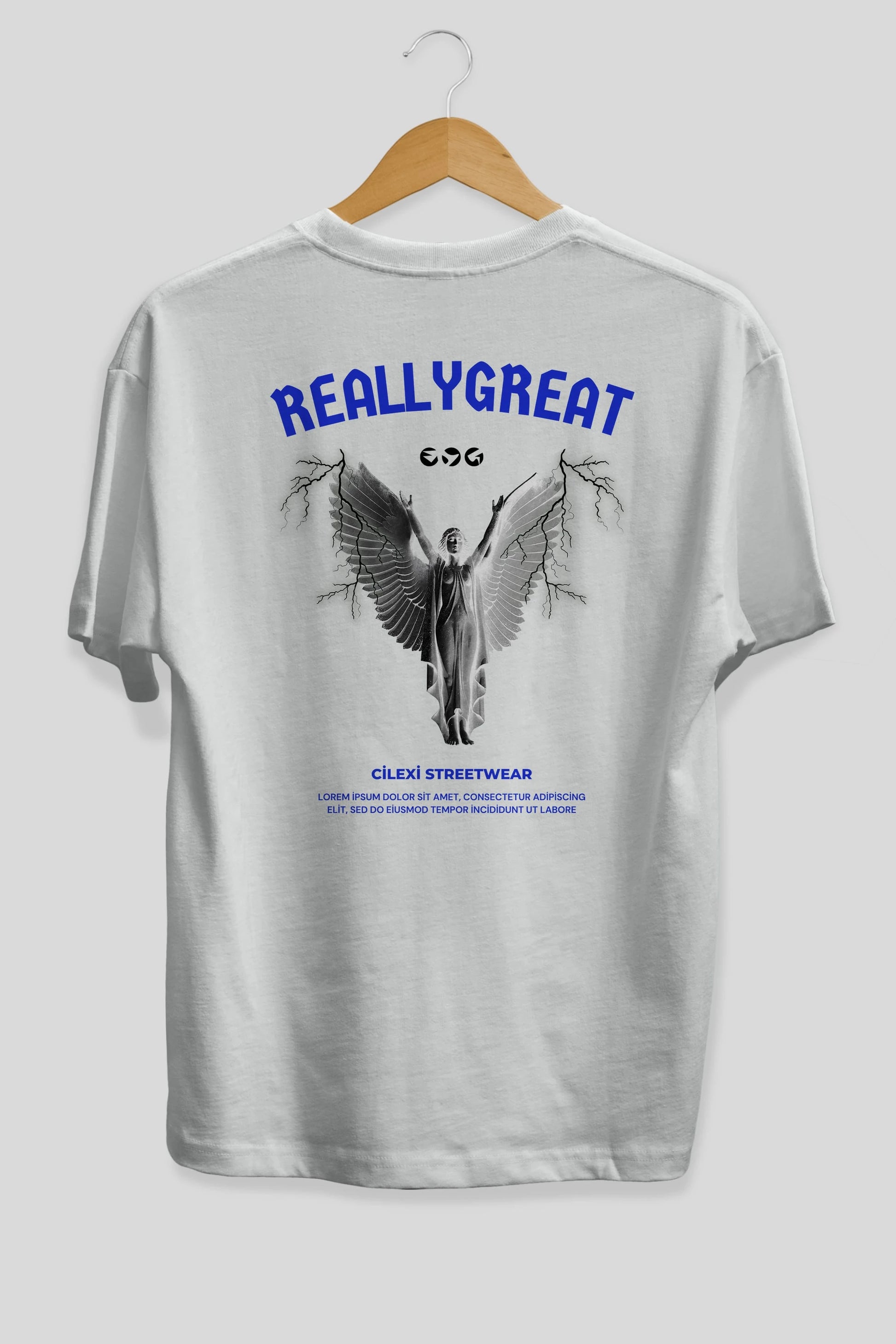 Reallygreat Angel Arka Baskılı Oversize t-shirt Erkek Kadın Unisex