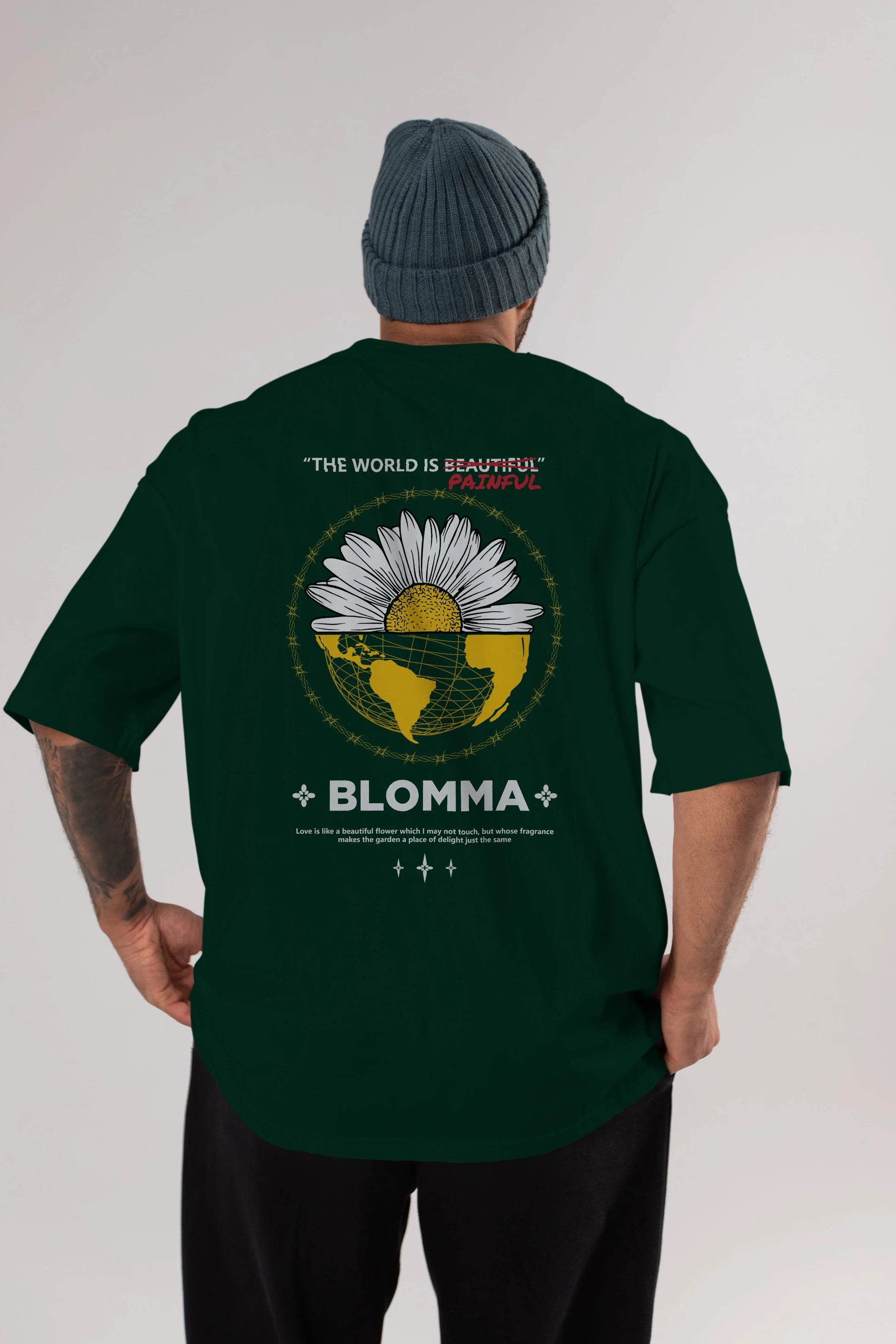 Blomma Arka Baskılı Oversize t-shirt Erkek Kadın Unisex