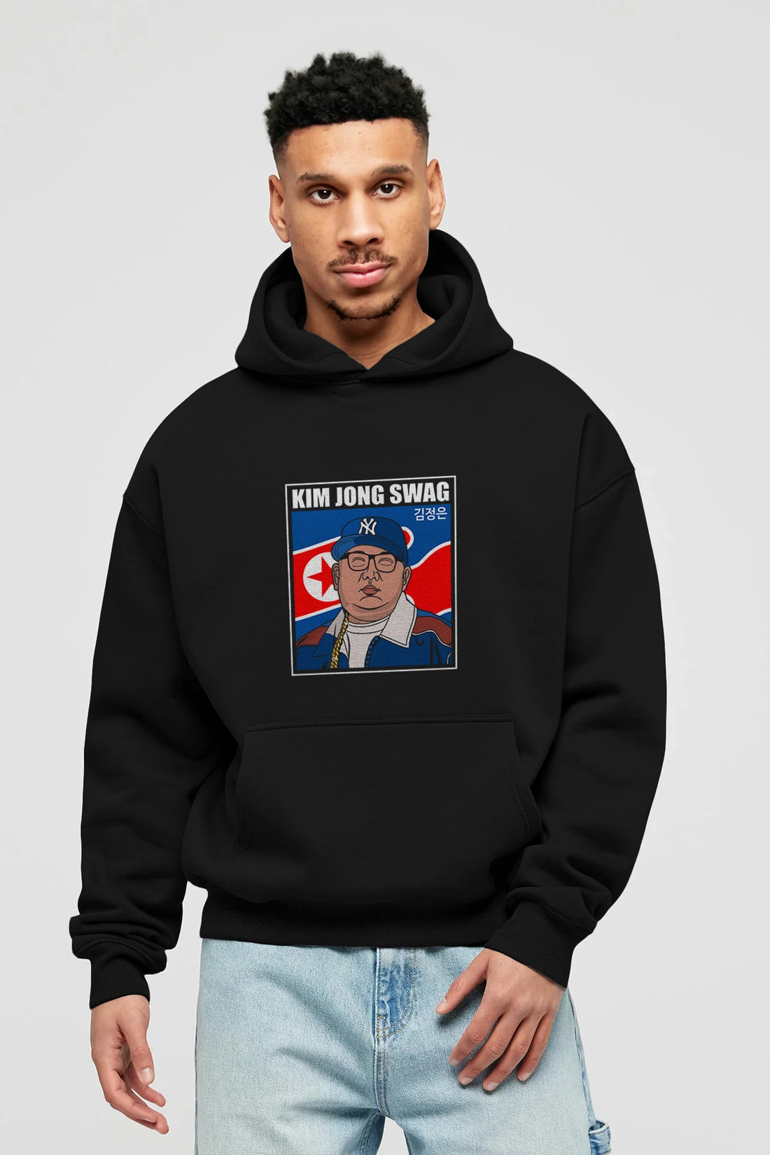 King Jong Swag Ön Baskılı Hoodie Oversize Kapüşonlu Sweatshirt Erkek Kadın Unisex