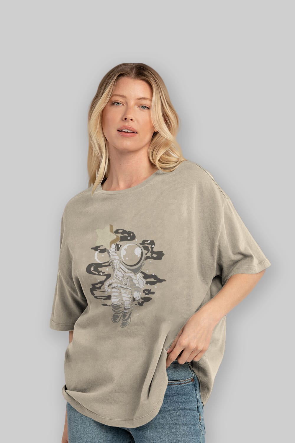 Astronaut Reach The Star Ön Baskılı Oversize t-shirt Erkek Kadın Unisex