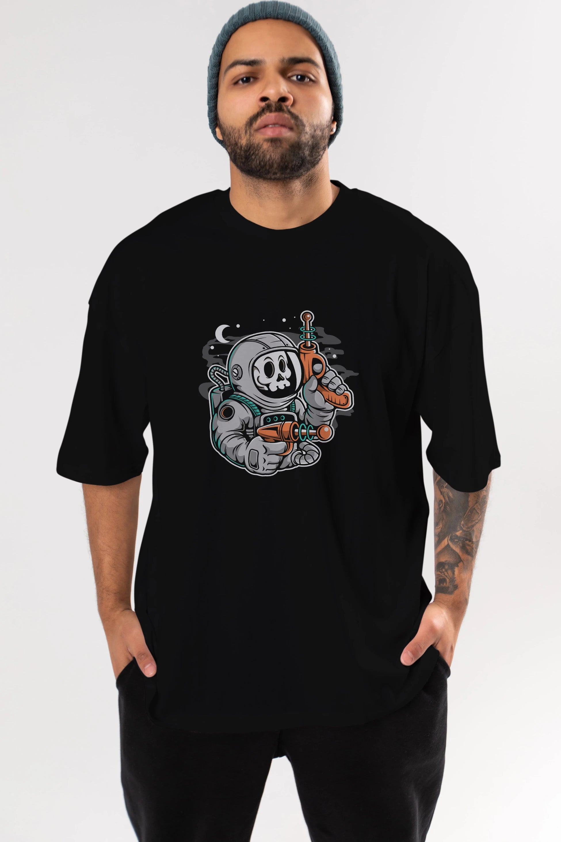 Astronaut Ray Gun Ön Baskılı Oversize t-shirt Erkek Kadın Unisex