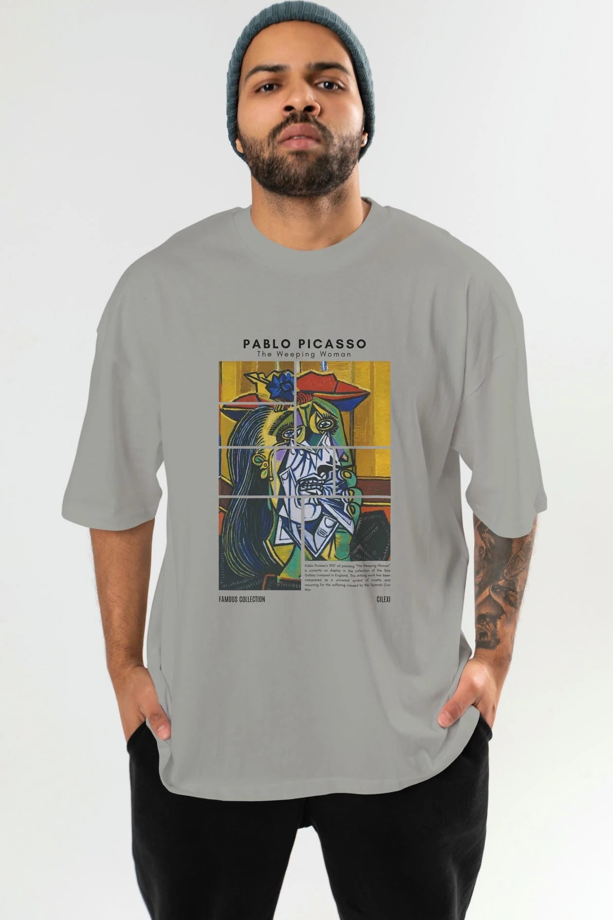 Pablo Picasso ön Baskılı Oversize t-shirt Erkek Kadın Bisiklet Yaka Pamuk tişort