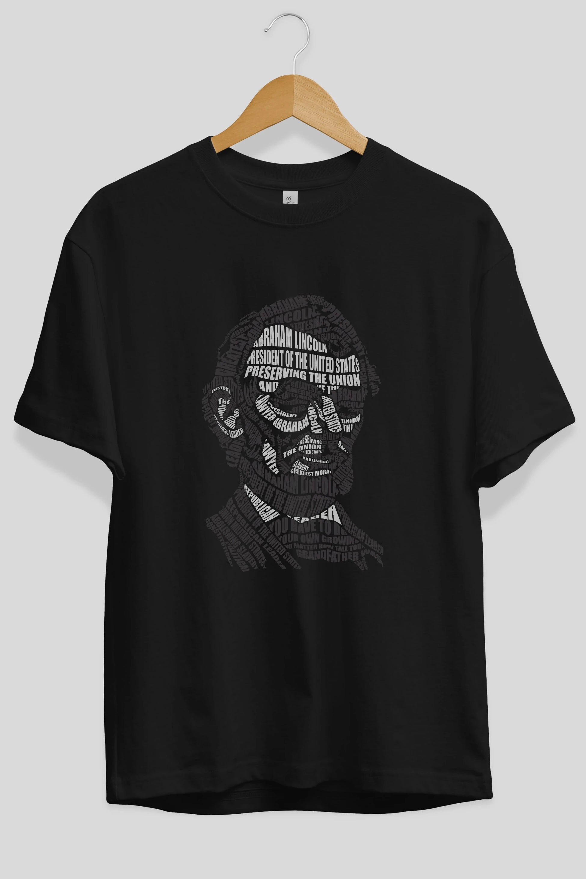 Abraham Lincoln Calligram Ön Baskılı Oversize t-shirt %100 pamuk Erkek Kadın Unisex