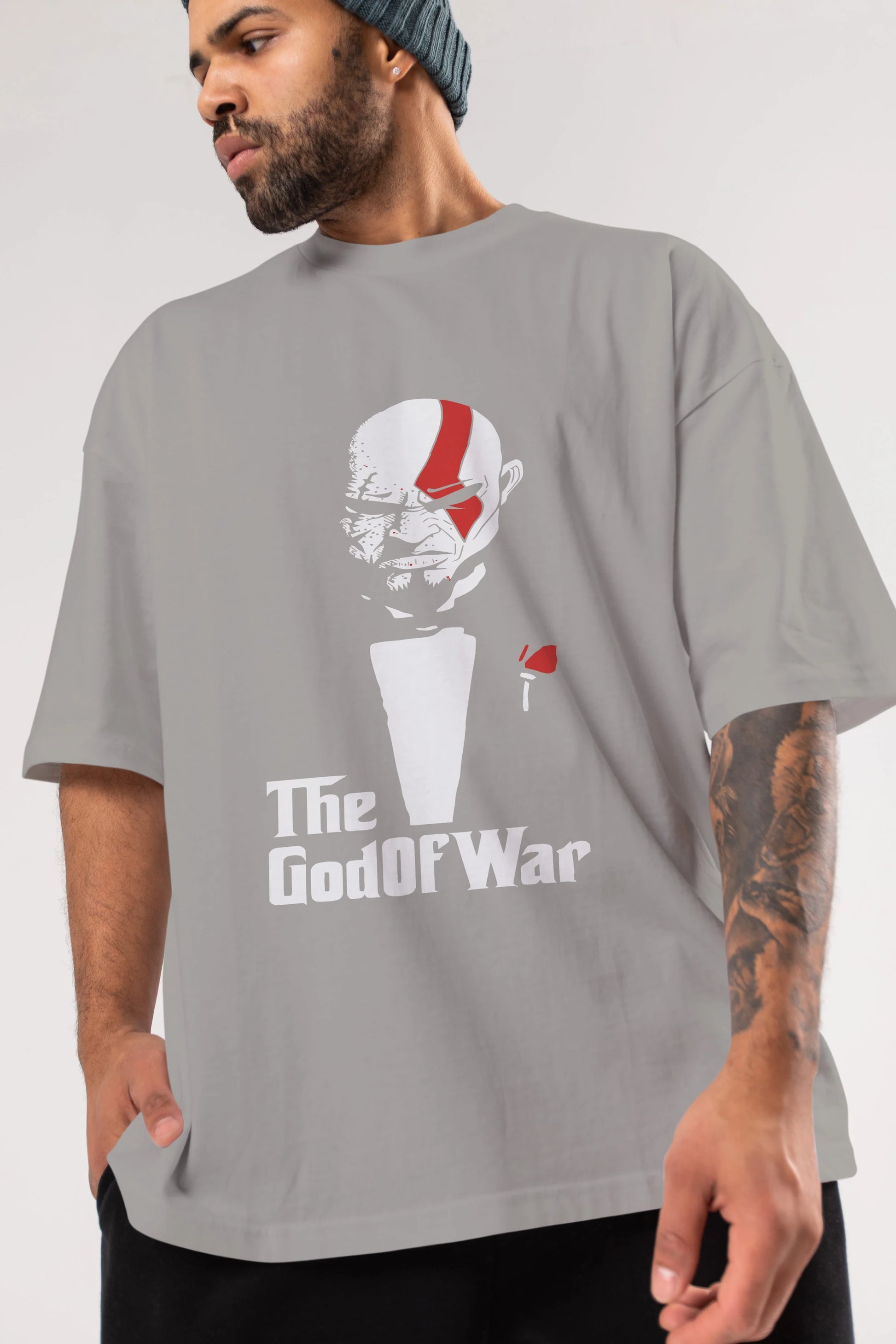 The God of War Ön Baskılı Oversize t-shirt Erkek Kadın Unisex %100 Pamuk Bisiklet Yaka tişort