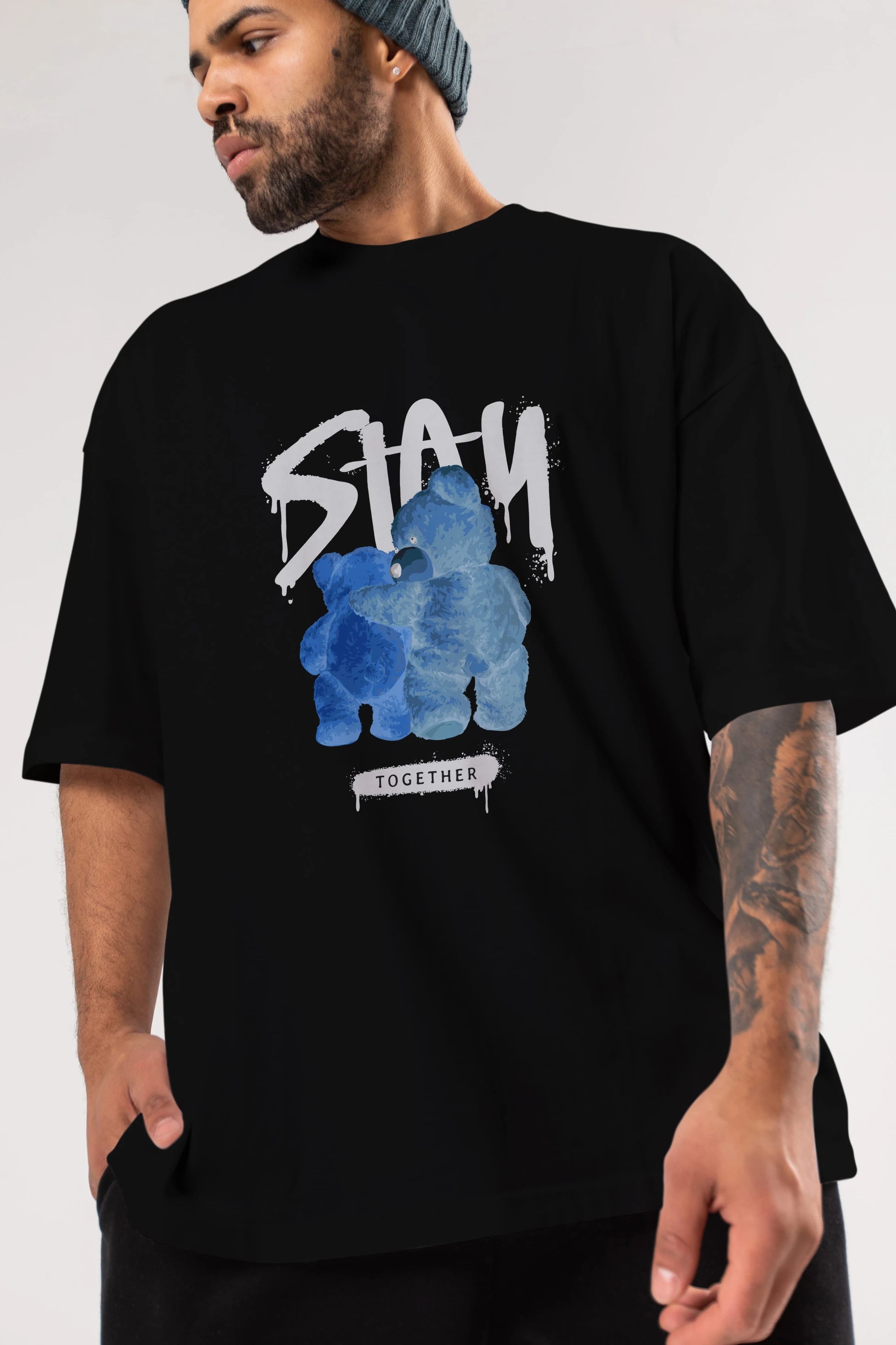 Stay Together Bear Ön Baskılı Oversize t-shirt Erkek Kadın Unisex