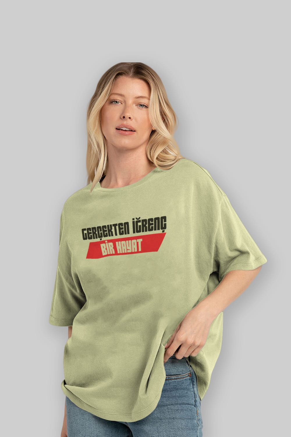 Gerçekte İğrenç Bir Hayat2 Ön Baskılı Oversize t-shirt %100 pamuk Erkek Kadın Unisex