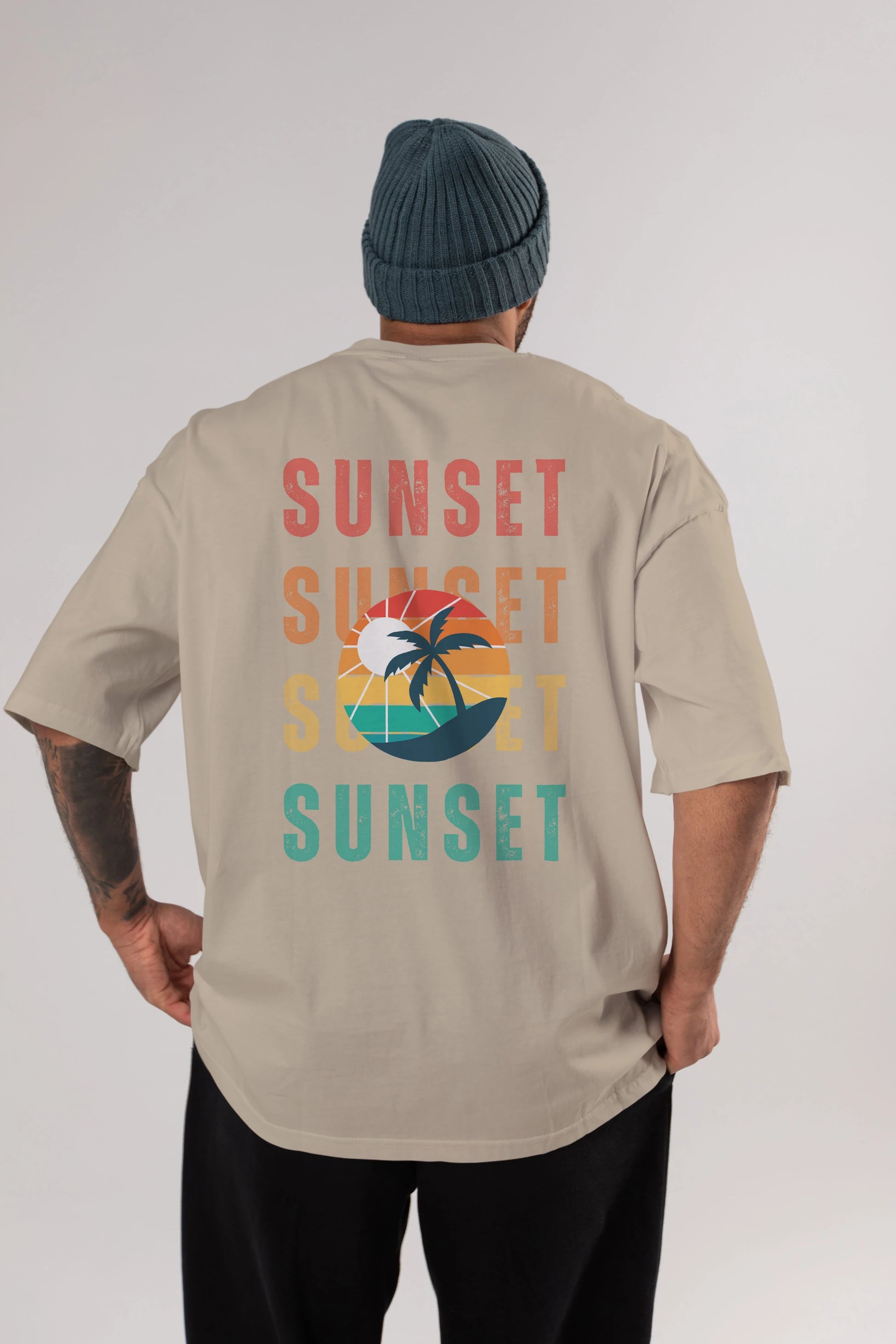 Sunset Yazılı Arka Baskılı Oversize t-shirt Erkek Kadın Unisex