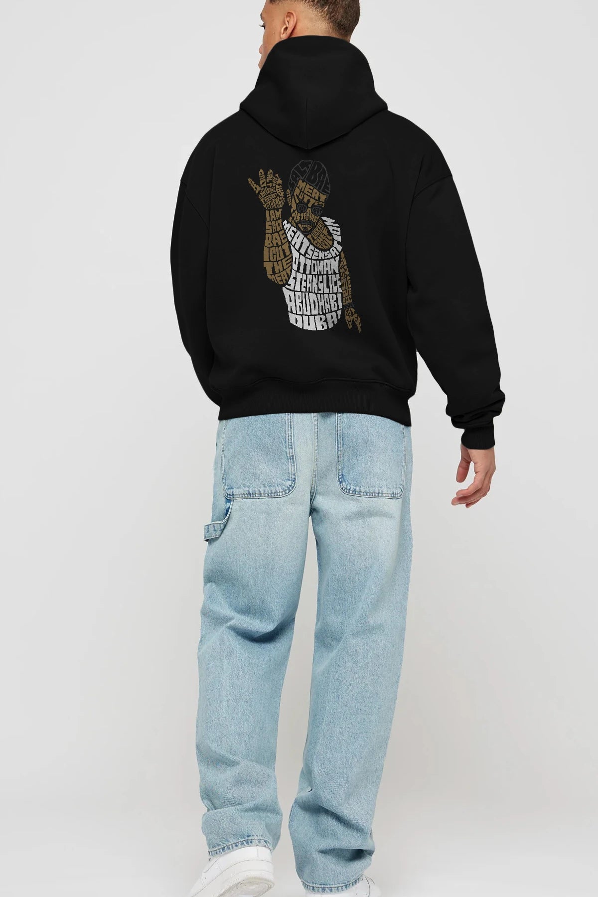 Salt Bae Arka Baskılı Hoodie Oversize Kapüşonlu Sweatshirt Erkek Kadın Unisex