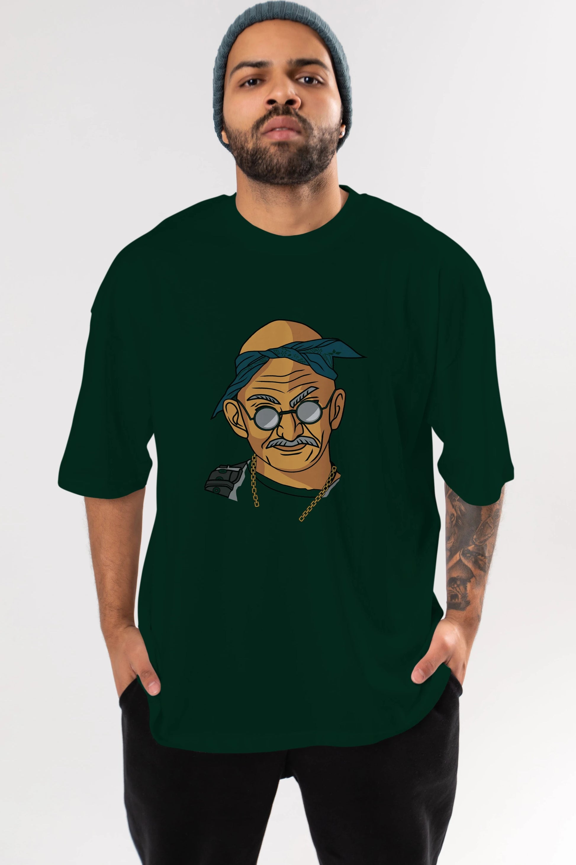 Tupac Gandhi Ön Baskılı Oversize t-shirt Erkek Kadın Unisex %100 Pamuk tişort