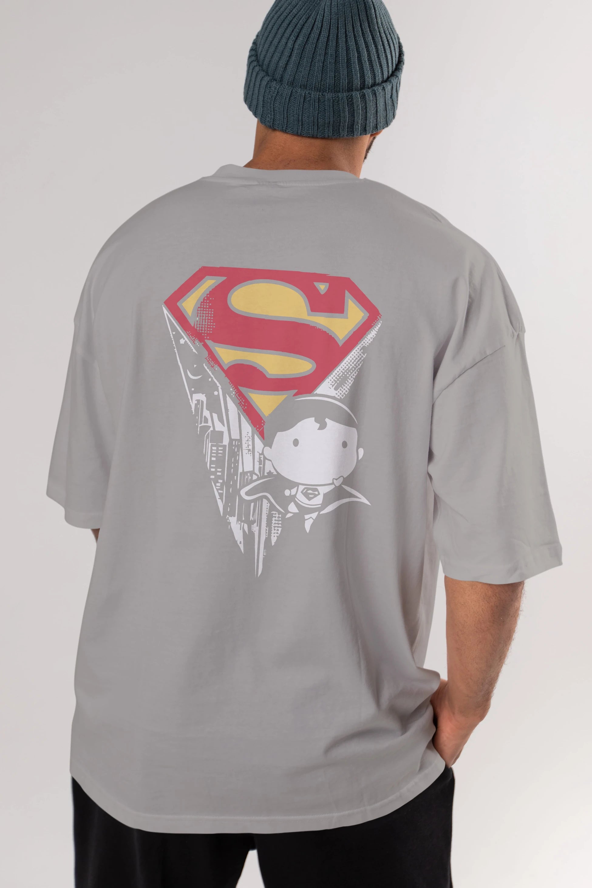 Superman Arka Baskılı Oversize t-shirt Erkek Kadın Unisex %100 Pamuk Bisiklet Yaka tişort