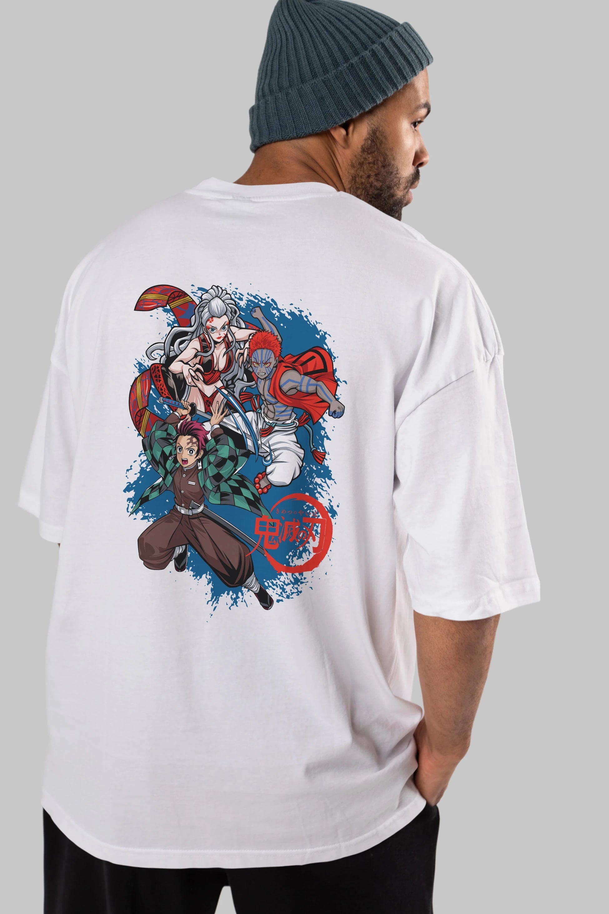 TANJIRO ,AKAZA,DAKI Anime Arka Baskılı Oversize t-shirt Erkek Kadın Unisex